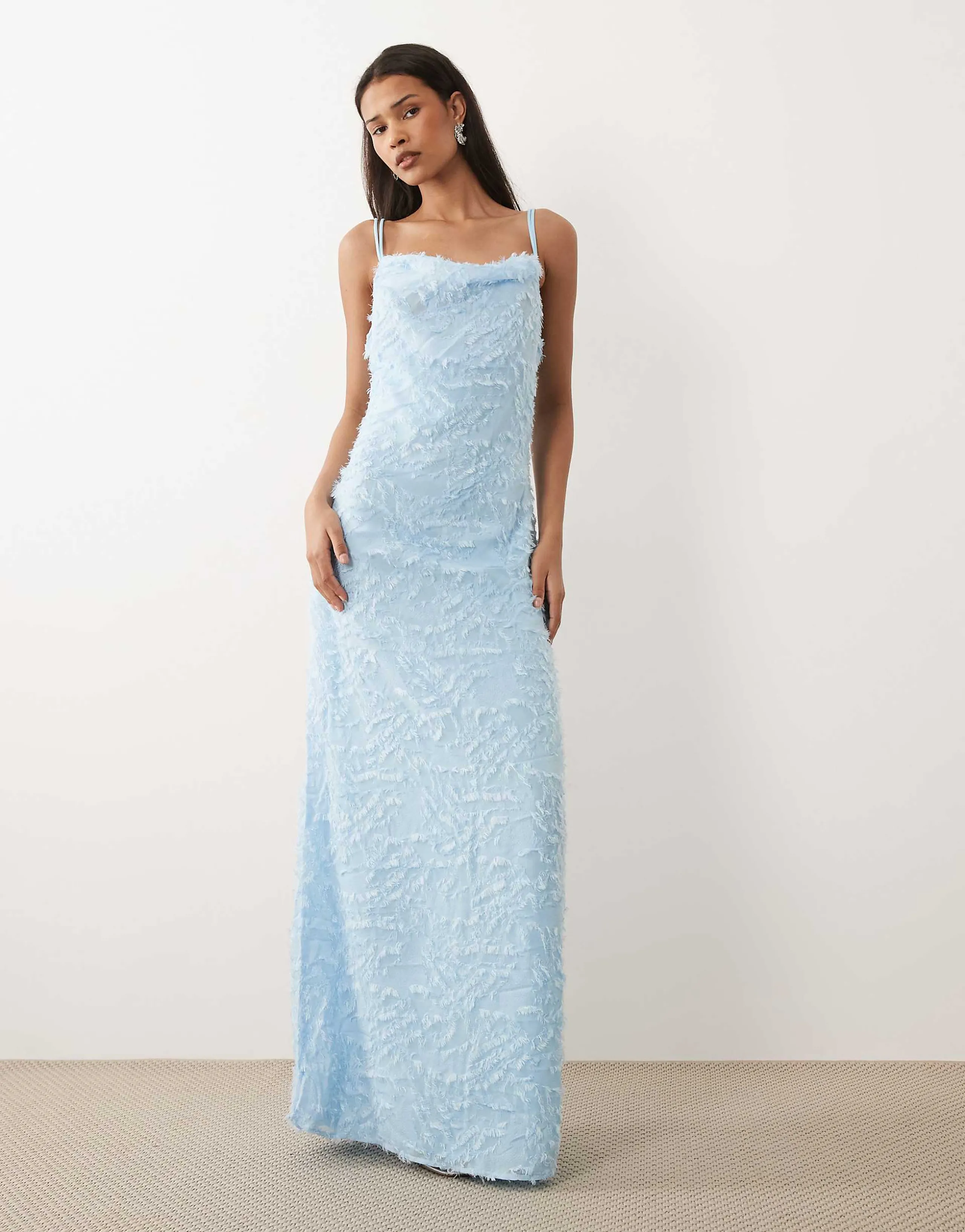 VILA cowl neck textured cami maxi dress in light blue
