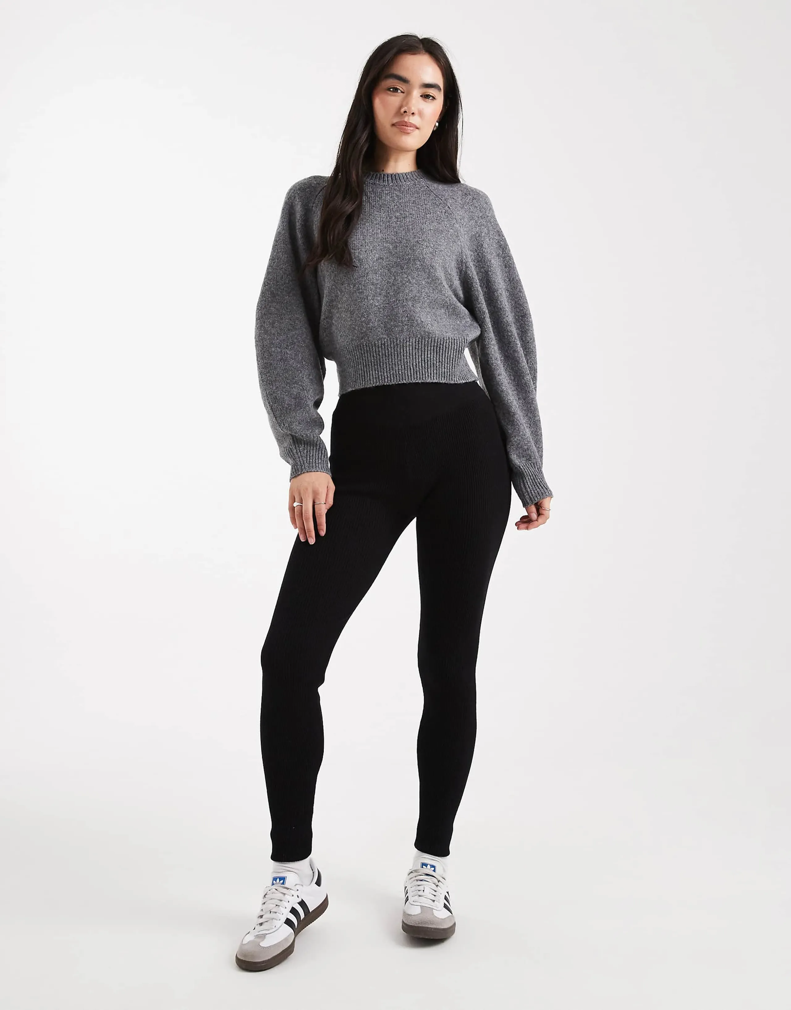 Miss Selfridge rib knit cozy legging in black