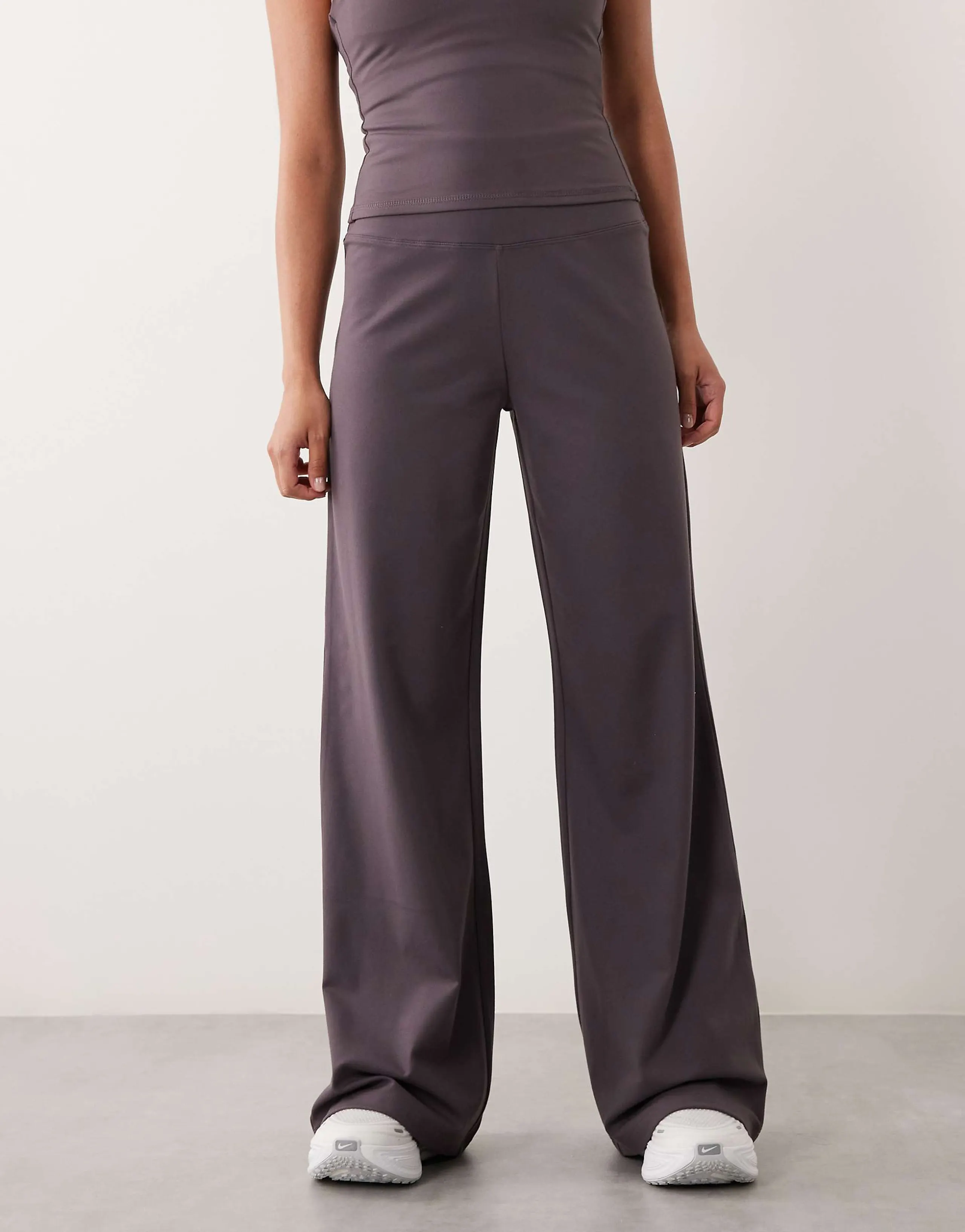 4505 Petite Icon soft touch high waist wide leg dance pant in storm gray