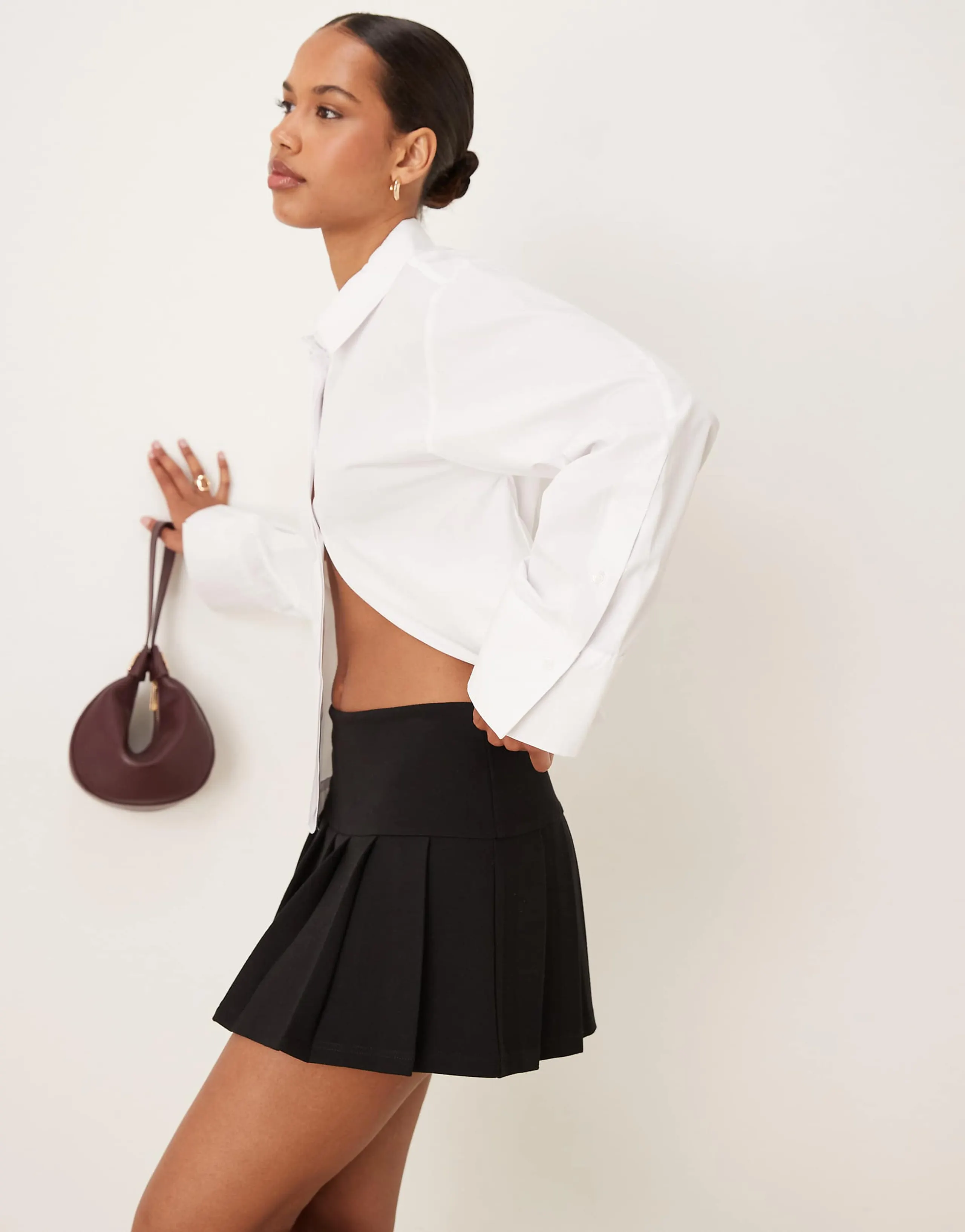 ASOS DESIGN ponte micro pleated mini skort in black
