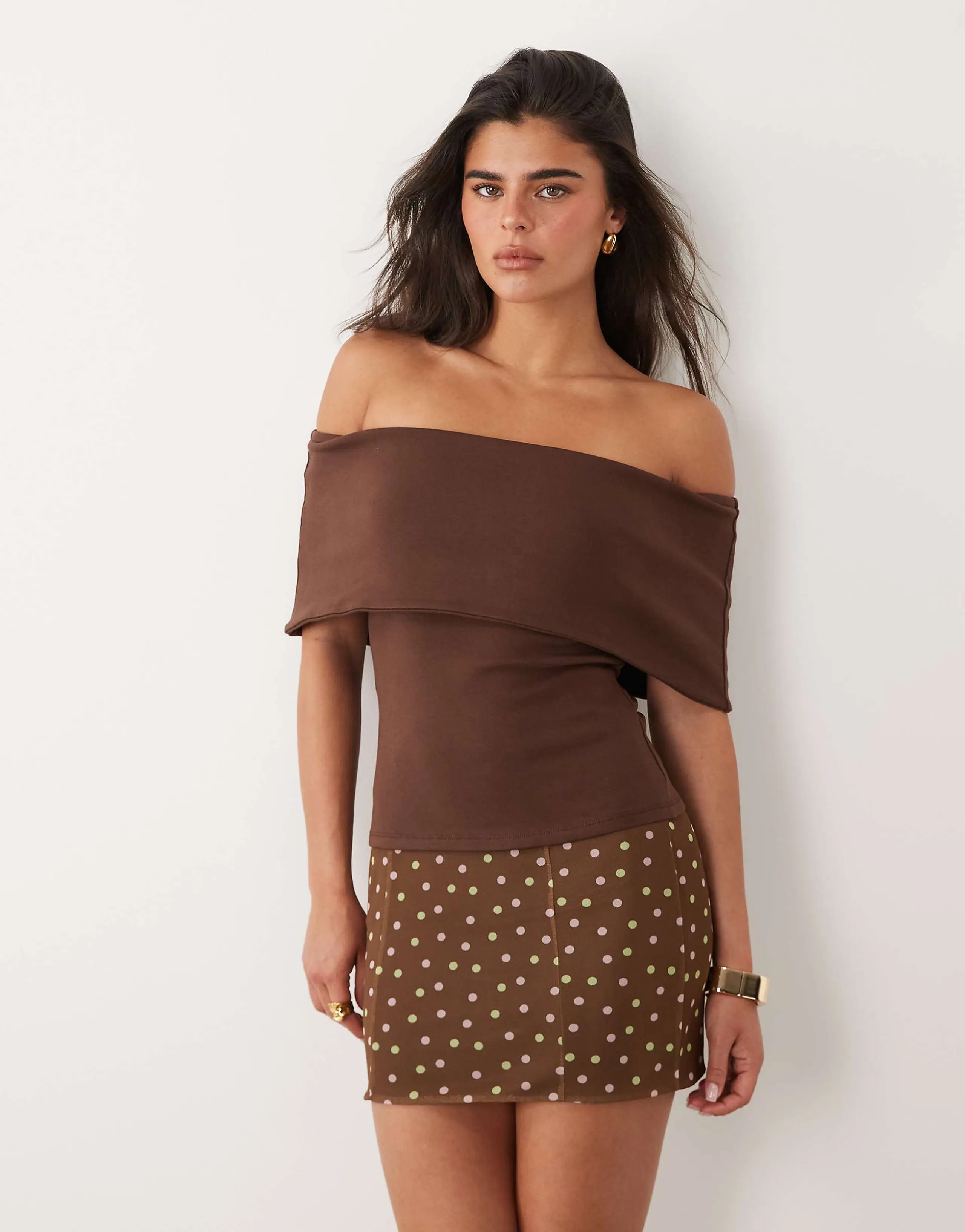 ASOS DESIGN compact cotton bardot top in chocolate