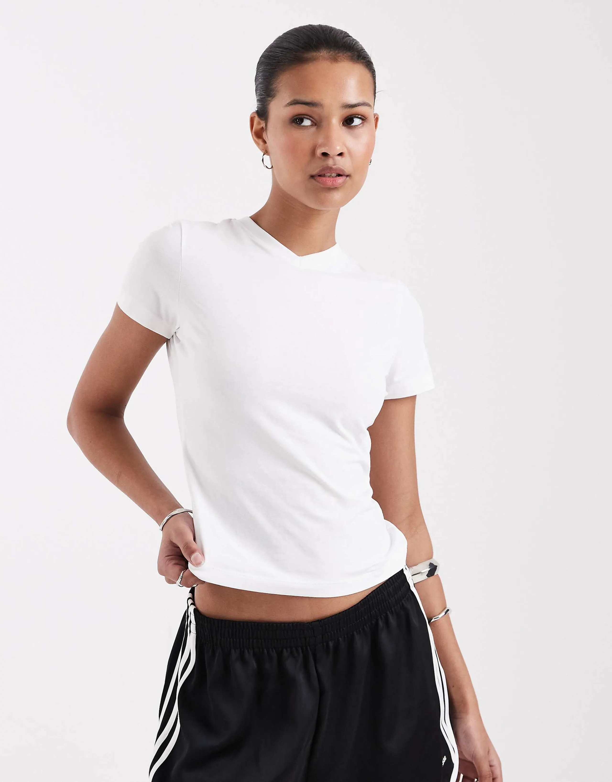JJXX Gigi v neck tee in white