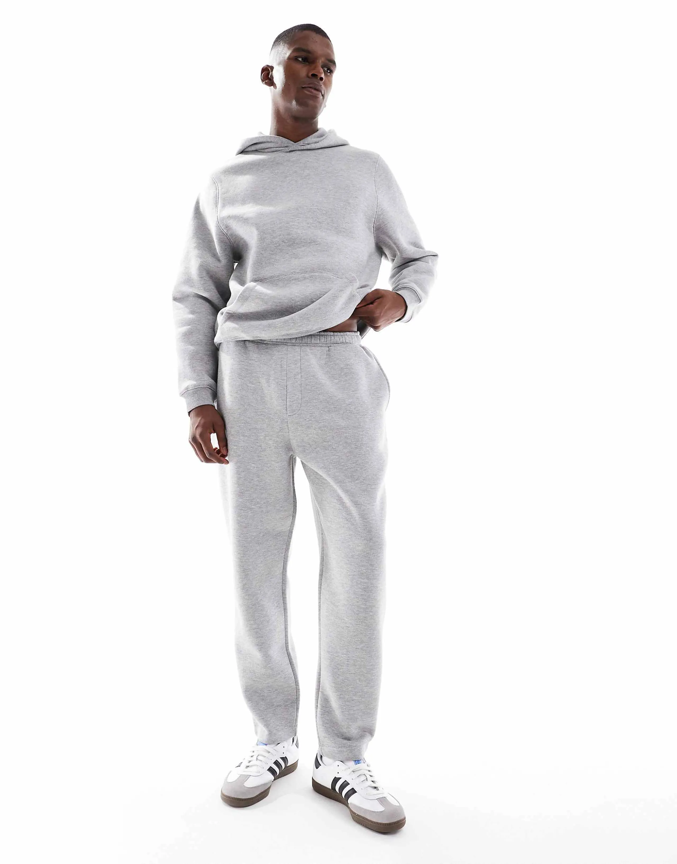 ASOS DESIGN tapered sweatpants with fixed hem in light gray