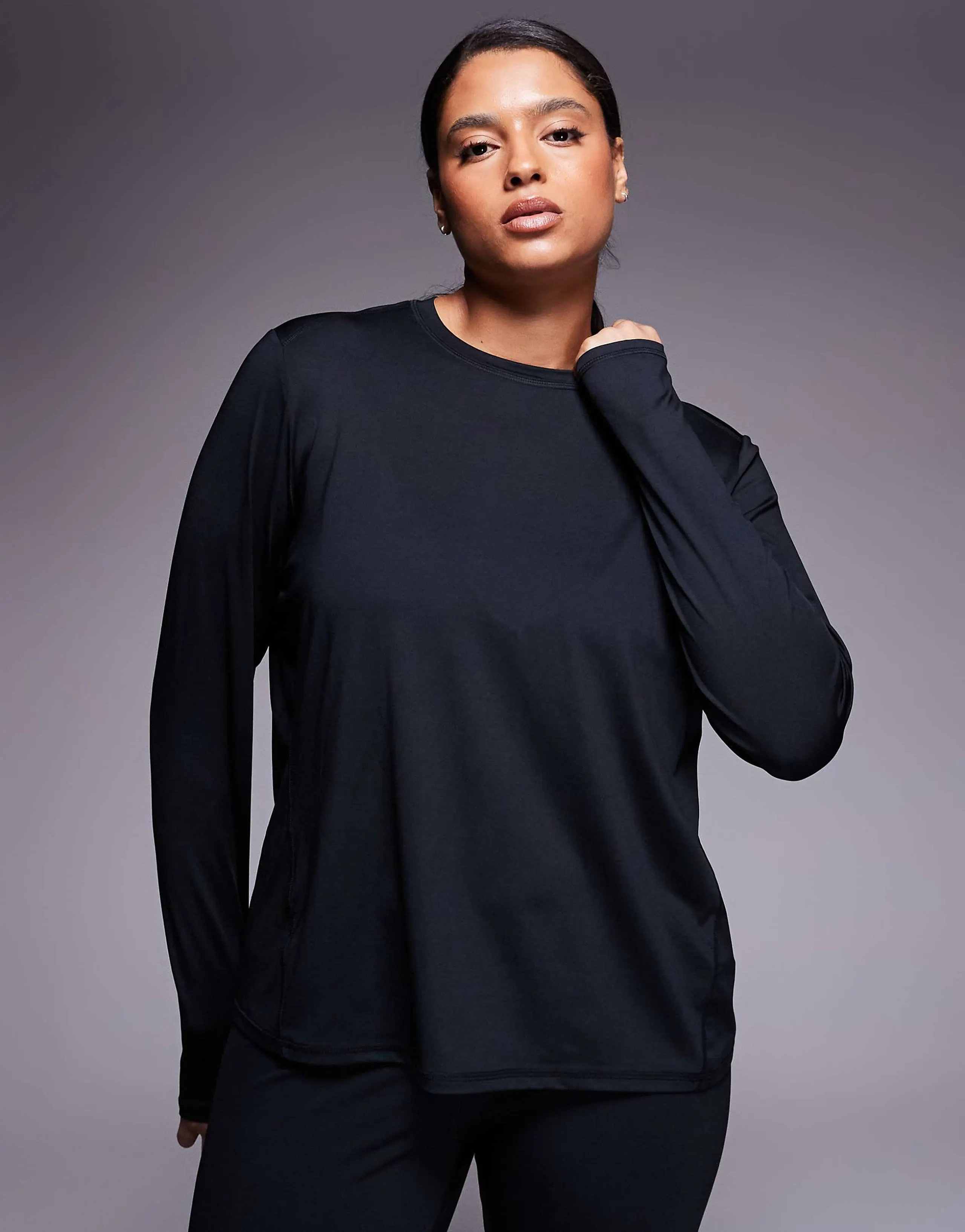 4505 Curve Icon active quick dry long sleeve running top in black