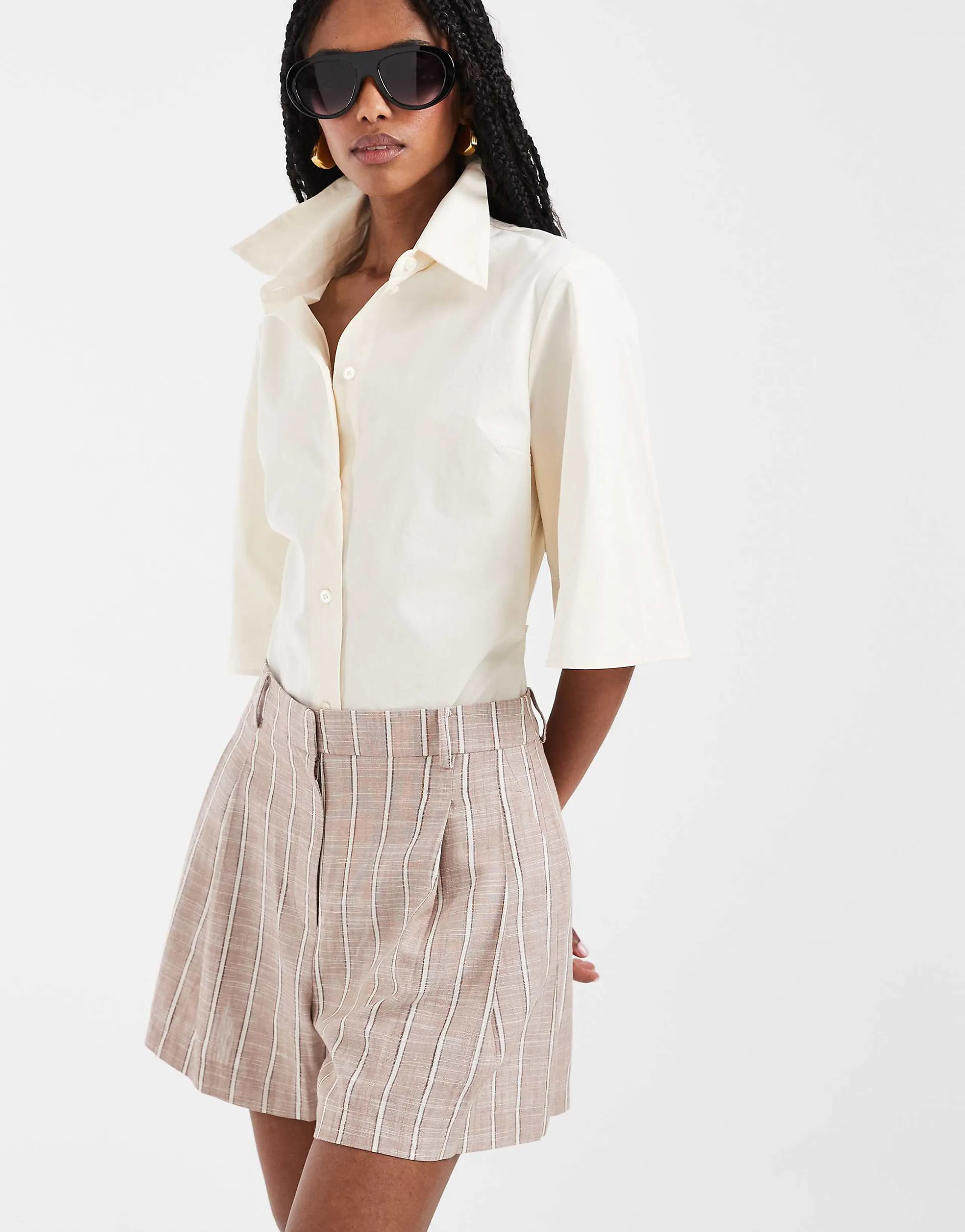 ASOS DESIGN tailored a line shorts with linen in mink striped print