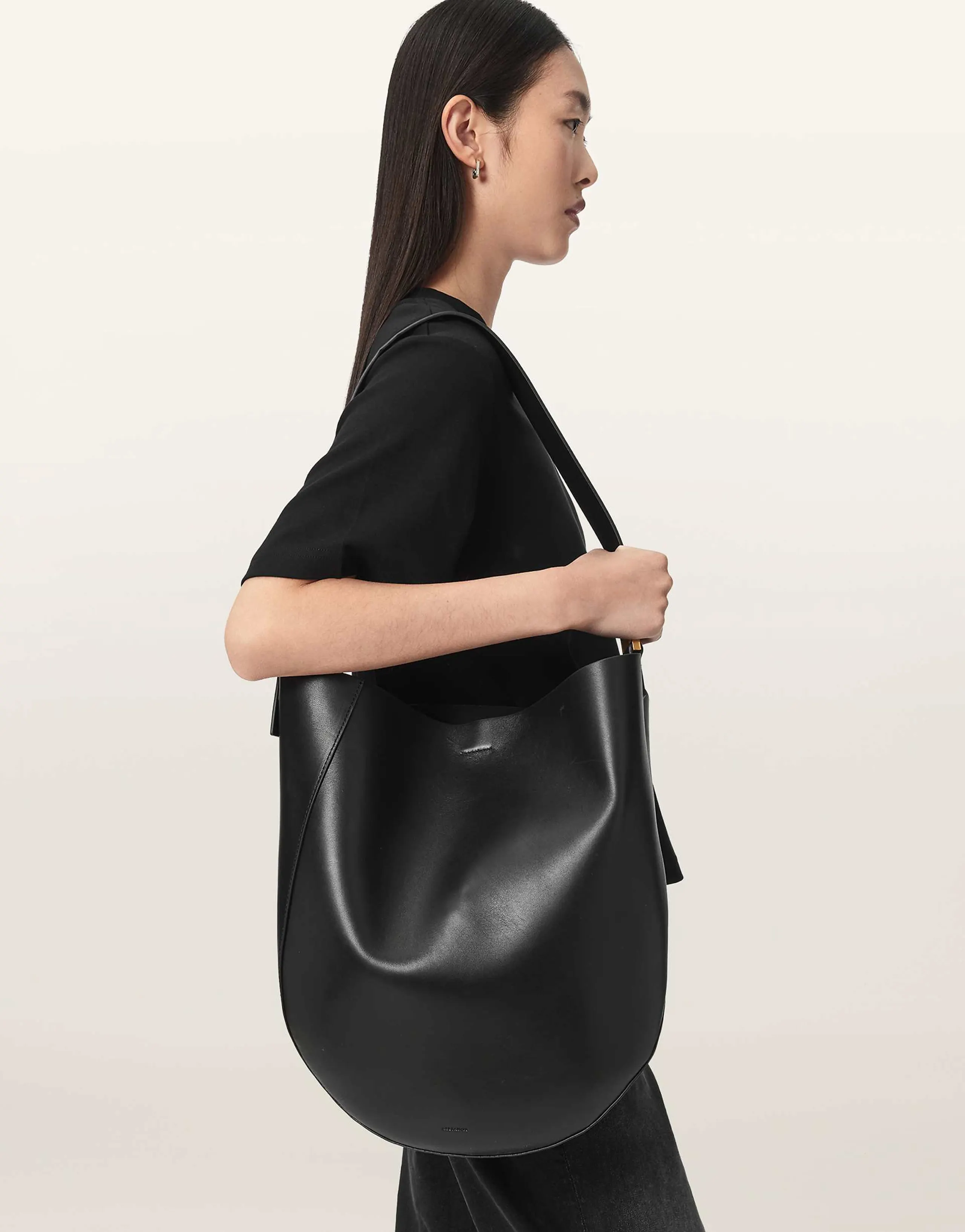 AllSaints Luna lambs Premium leather bucket bag in black