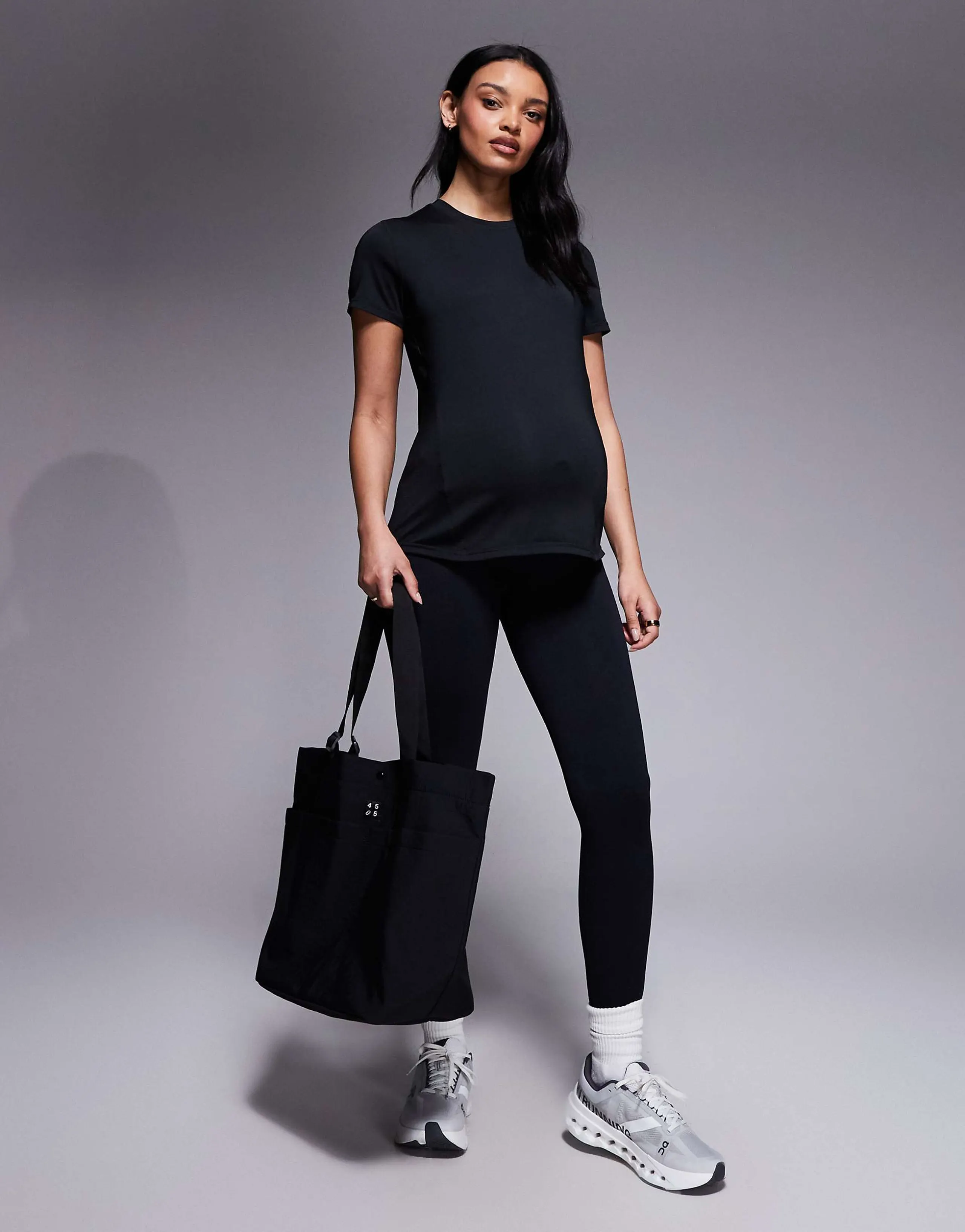 4505 Maternity seamless rib knit high waist gym leggings in black