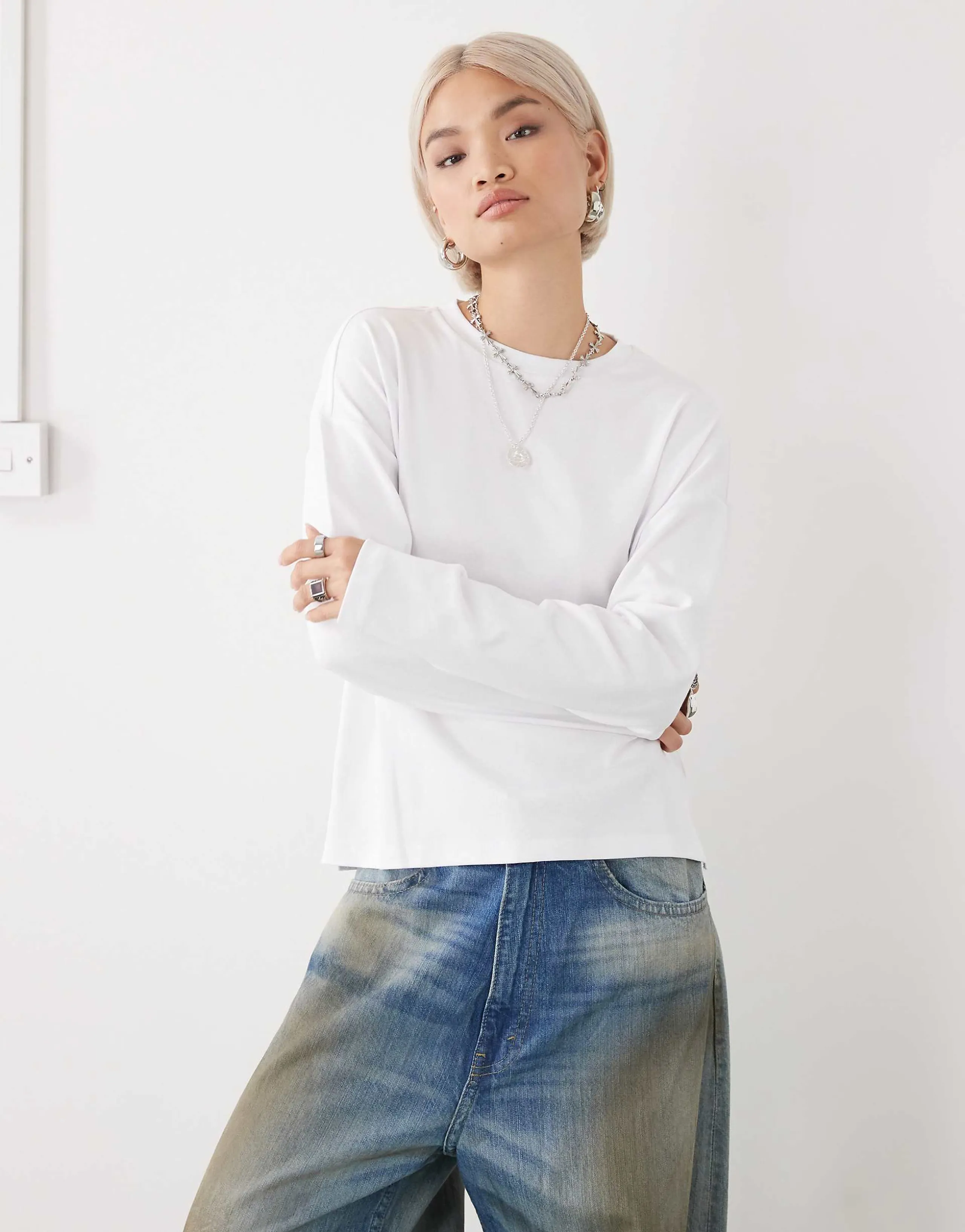 Noisy May regular fit long sleeve t-shirt in white