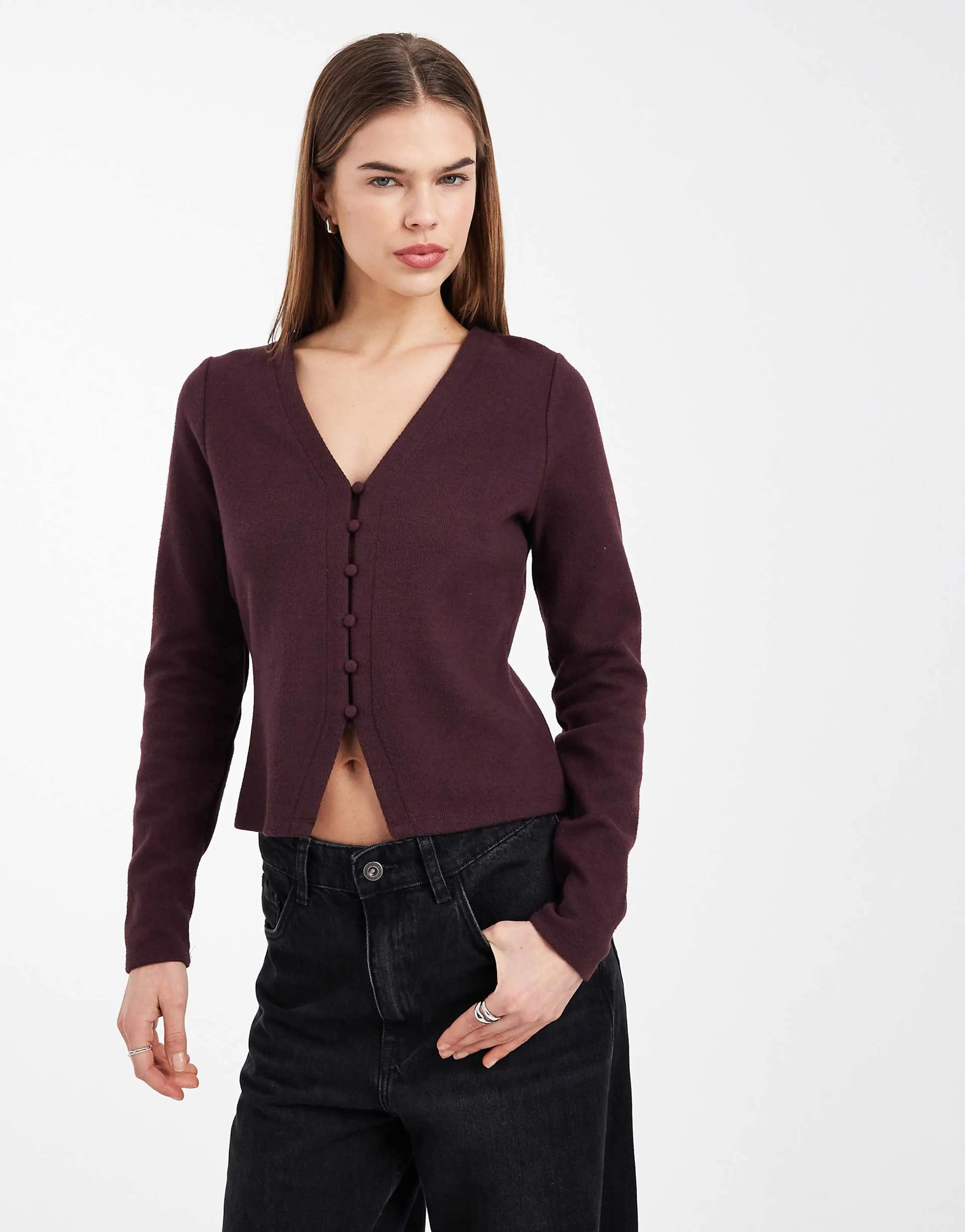 Threadbare knit button up cardigan in fig