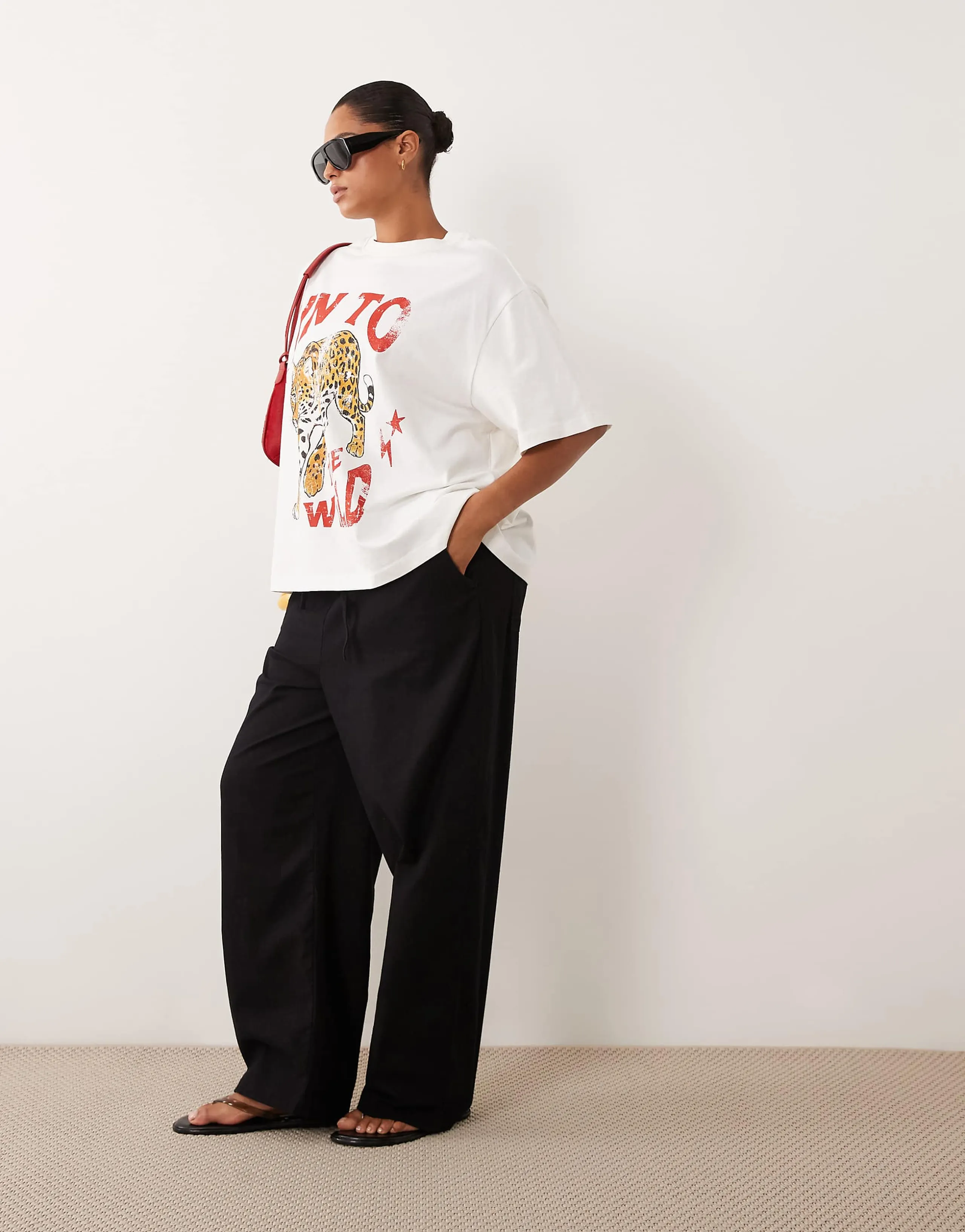 ASOS DESIGN Curve linen look pull on pants in black