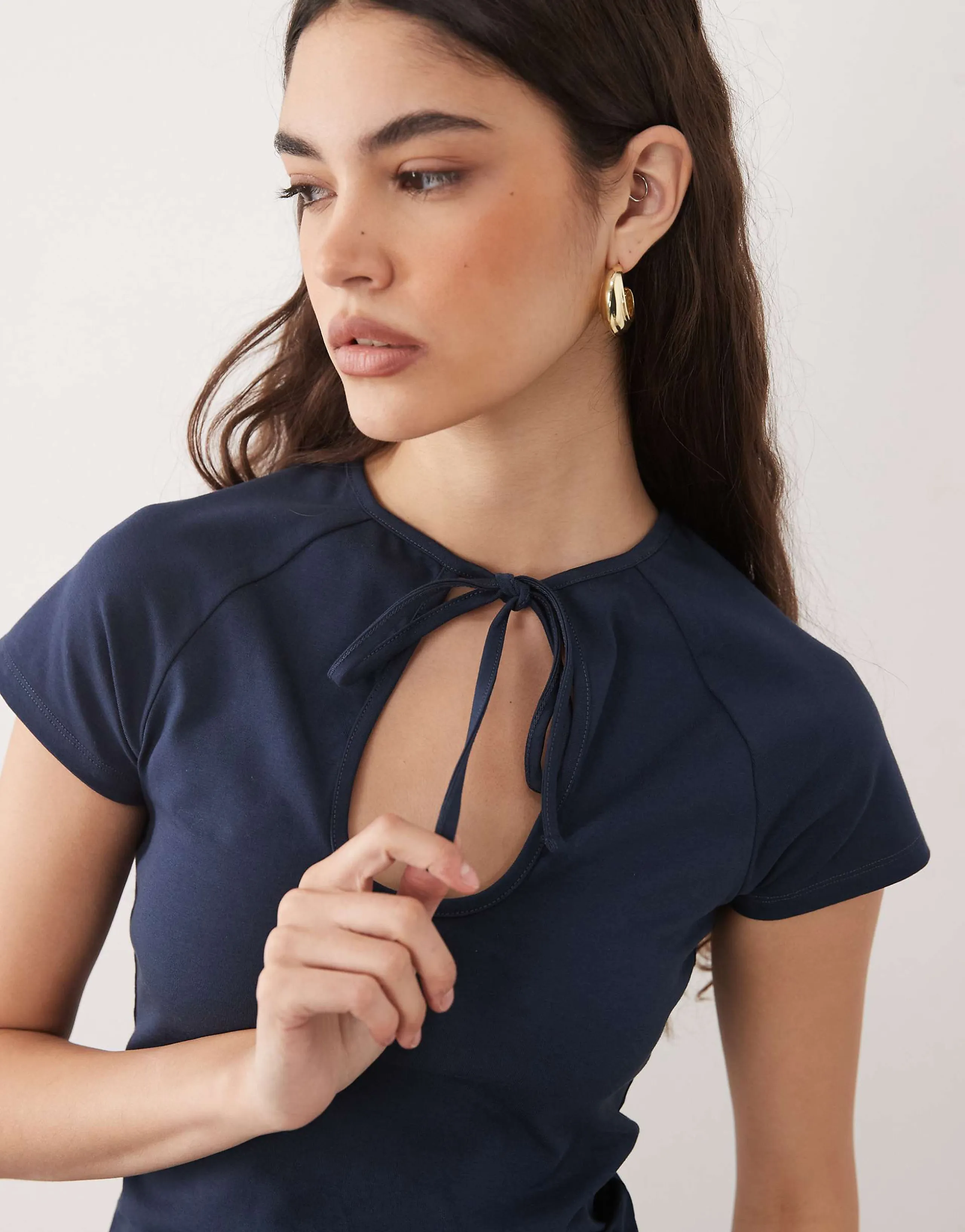 ASOS DESIGN cap sleeve with keyhole detail top in navy