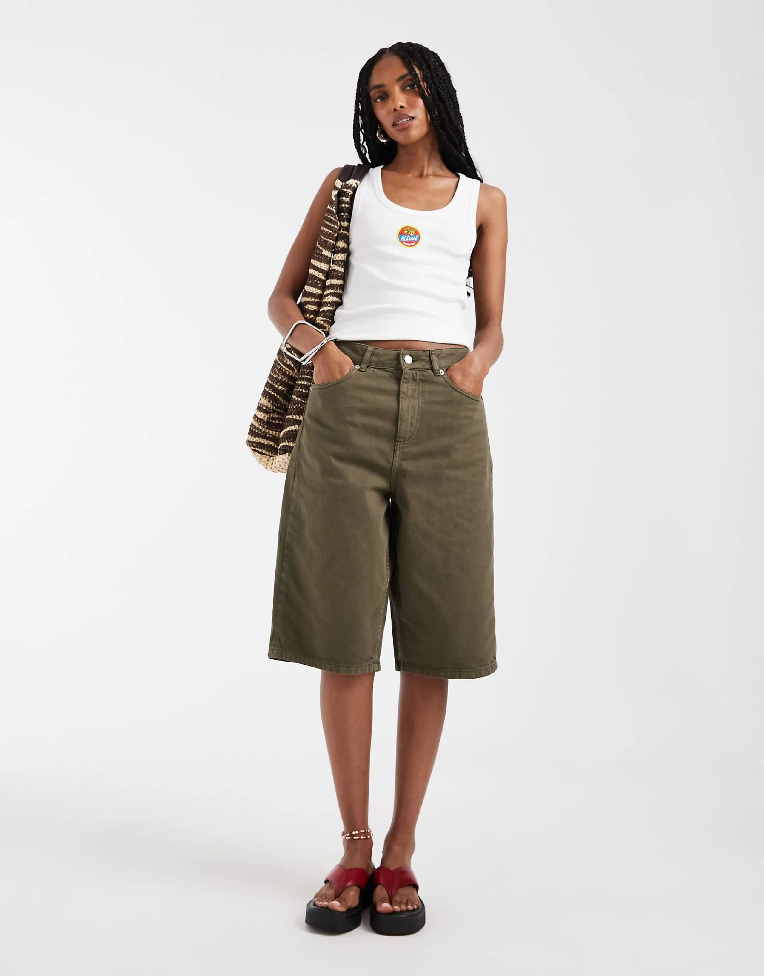 ASOS DESIGN baggy bermuda shorts in khaki green