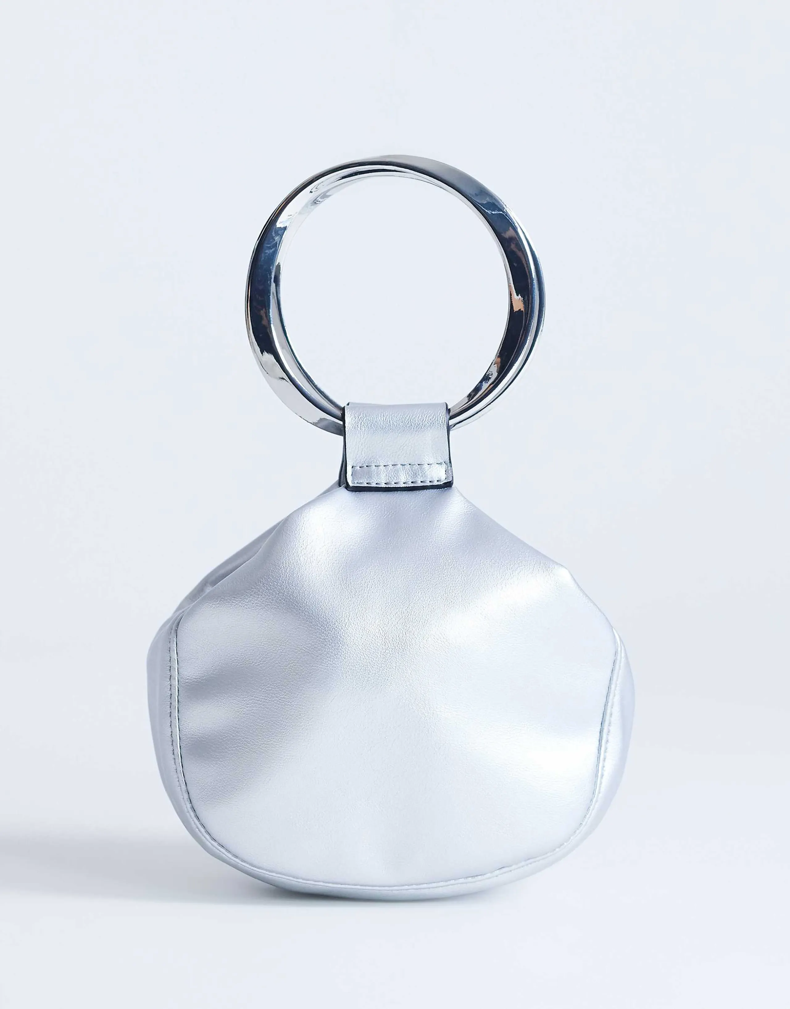 Topshop Cherry metal handle clutch purse in silver