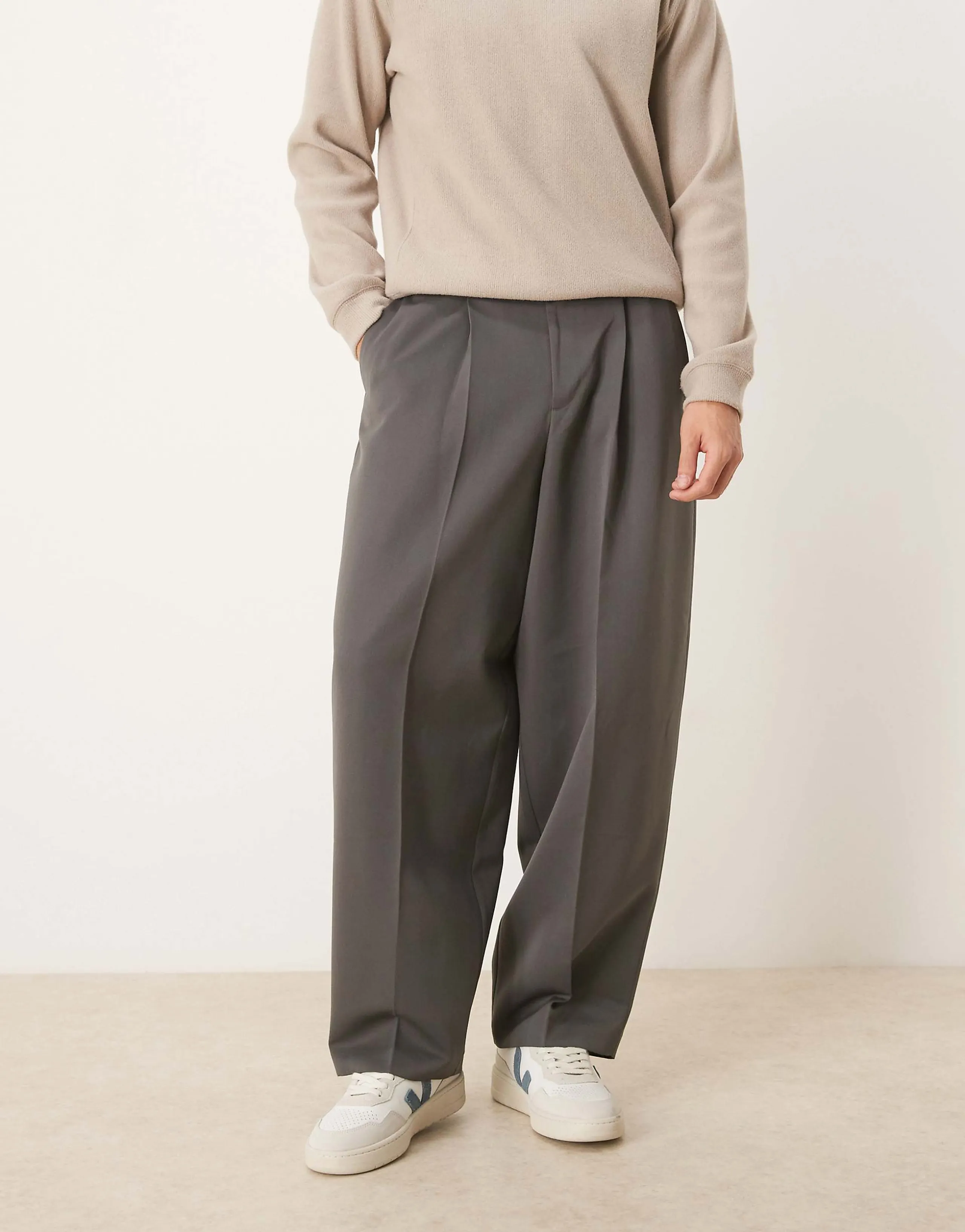 ASOS DESIGN pleated extreme tapered dress pants in charcoal