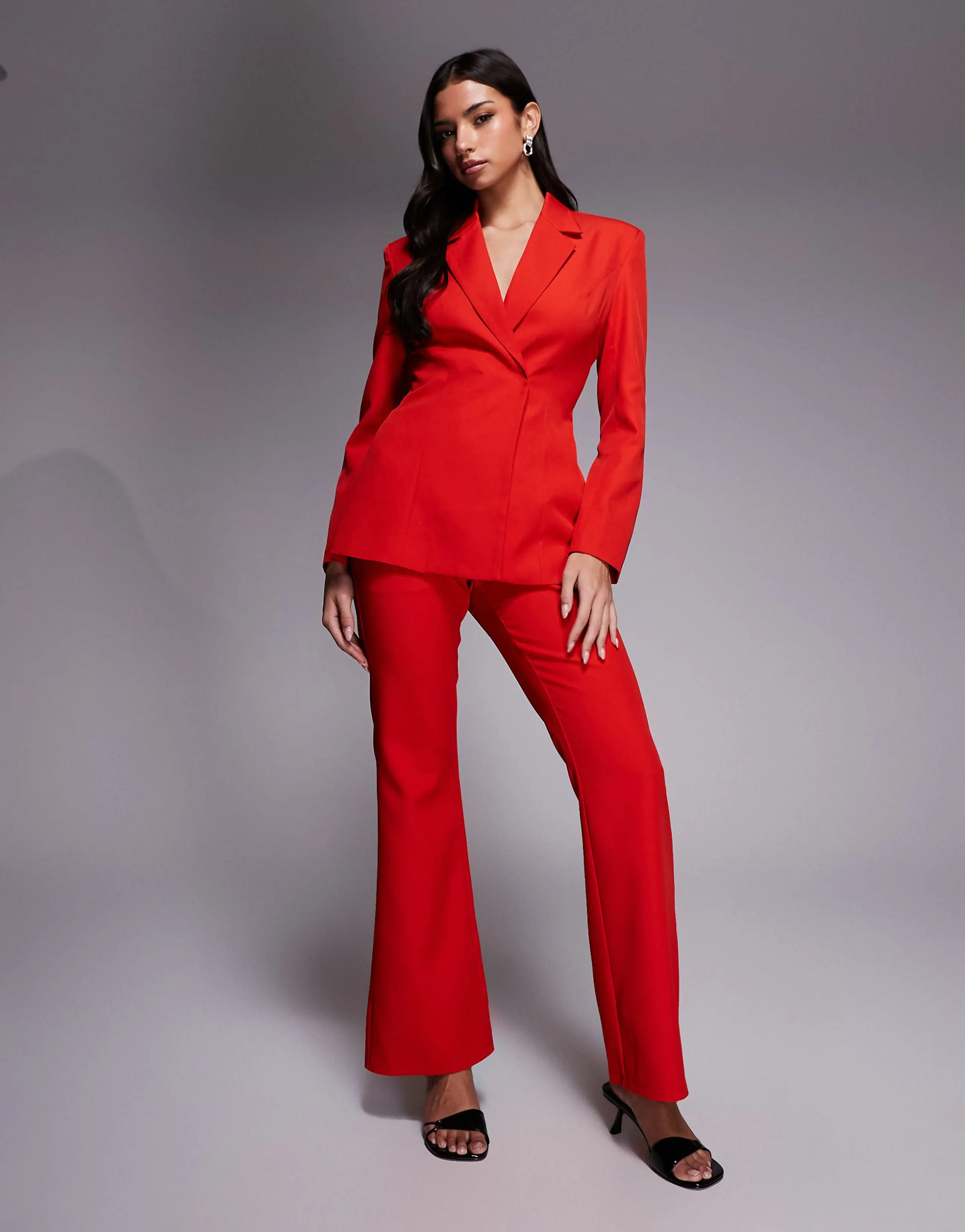 Kaiia exclusive high rise tailored flare pants in red - part of a set