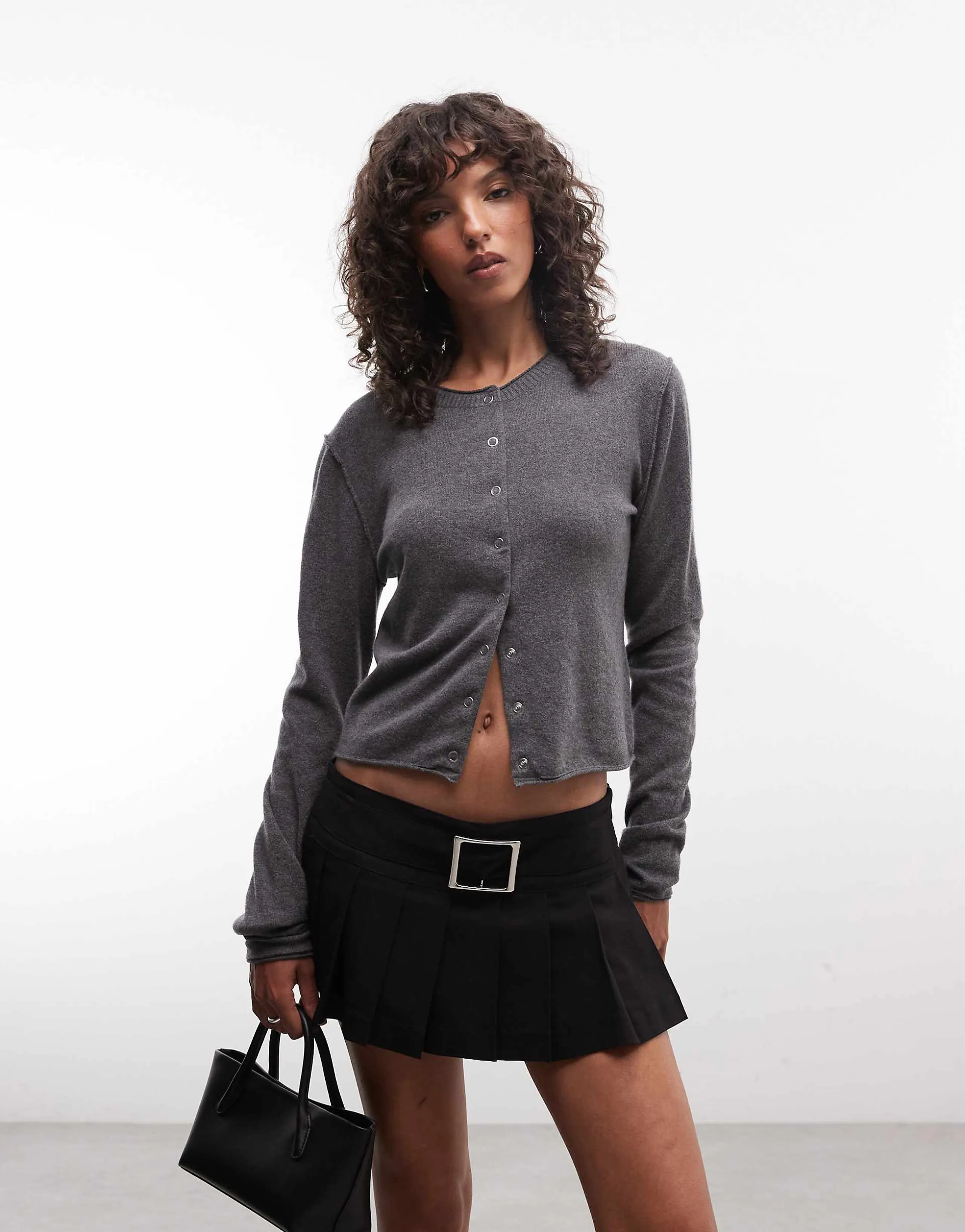 Weekday wool blend fitted cardigan in gray melange