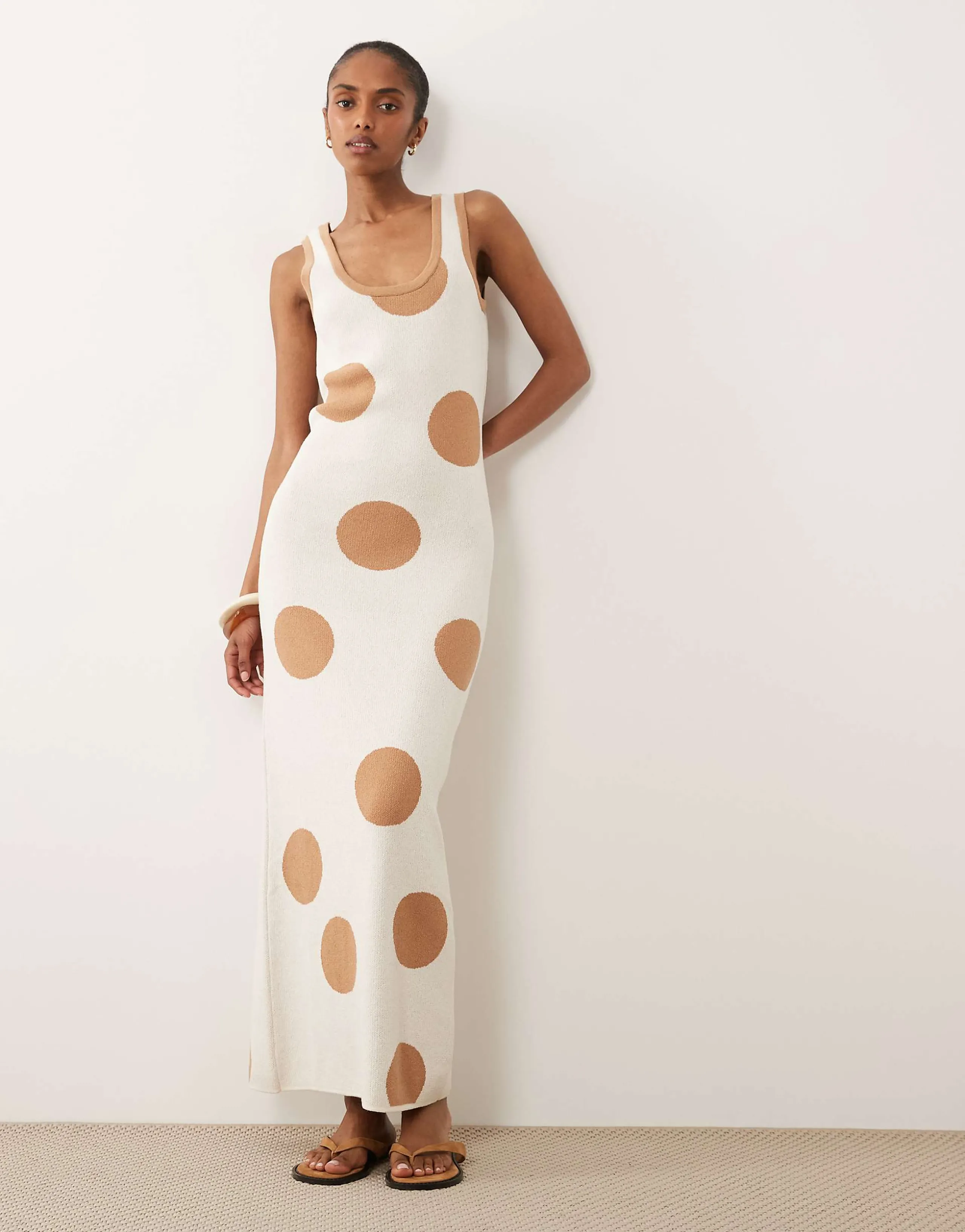 ASOS DESIGN knit maxi dress in ecru polka dot