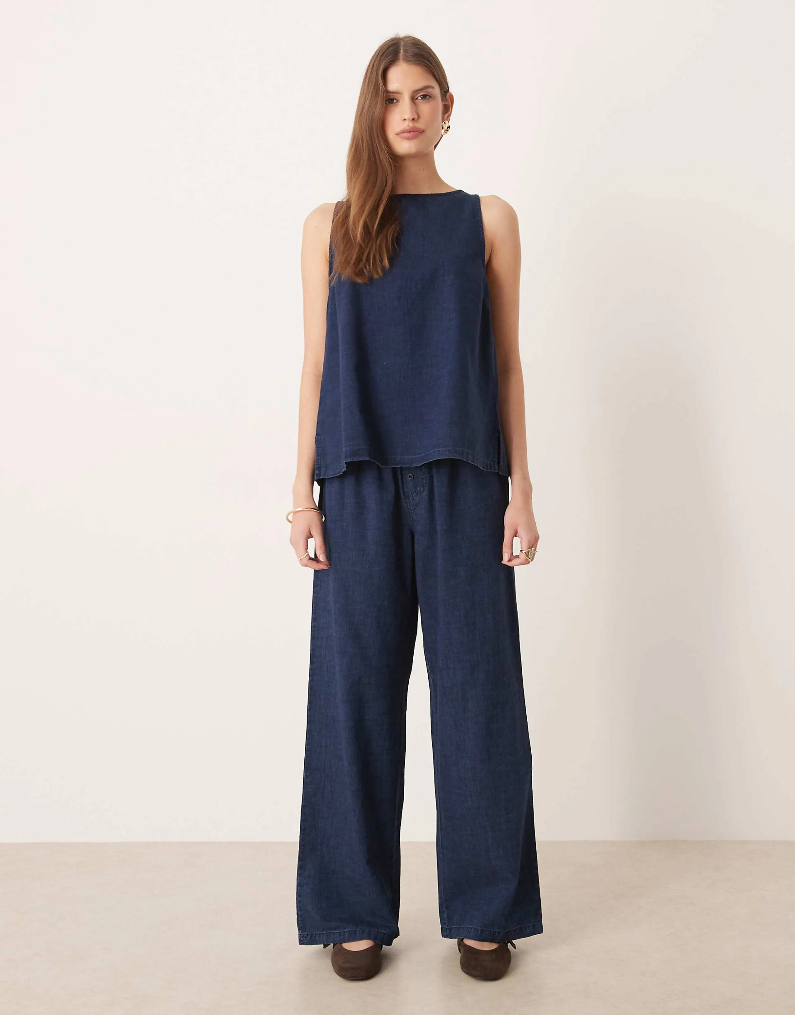 ASOS DESIGN boxer waist wide leg denim pants in indigo - part of a set