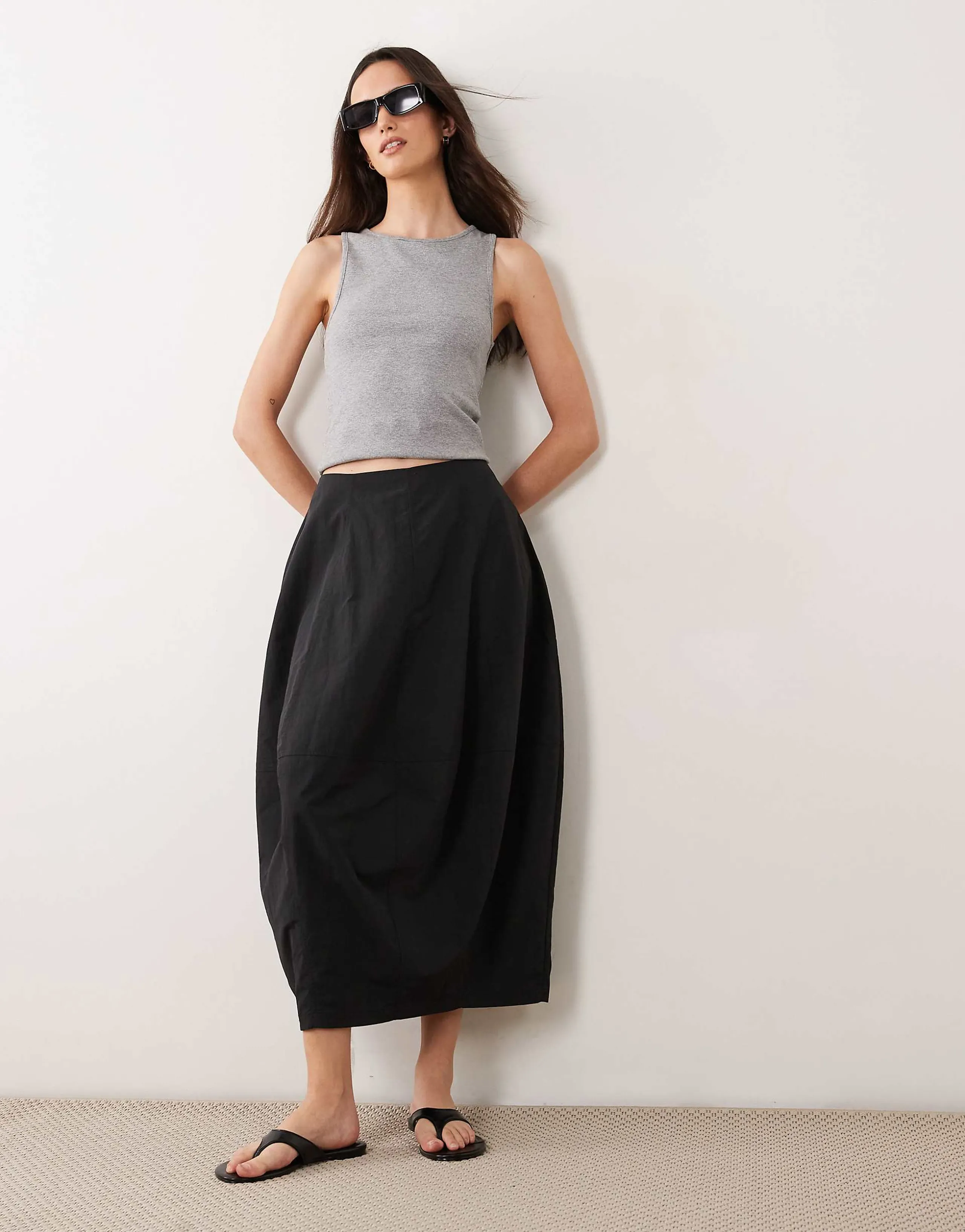 ASOS DESIGN structured cargo barrel midi skirt in black