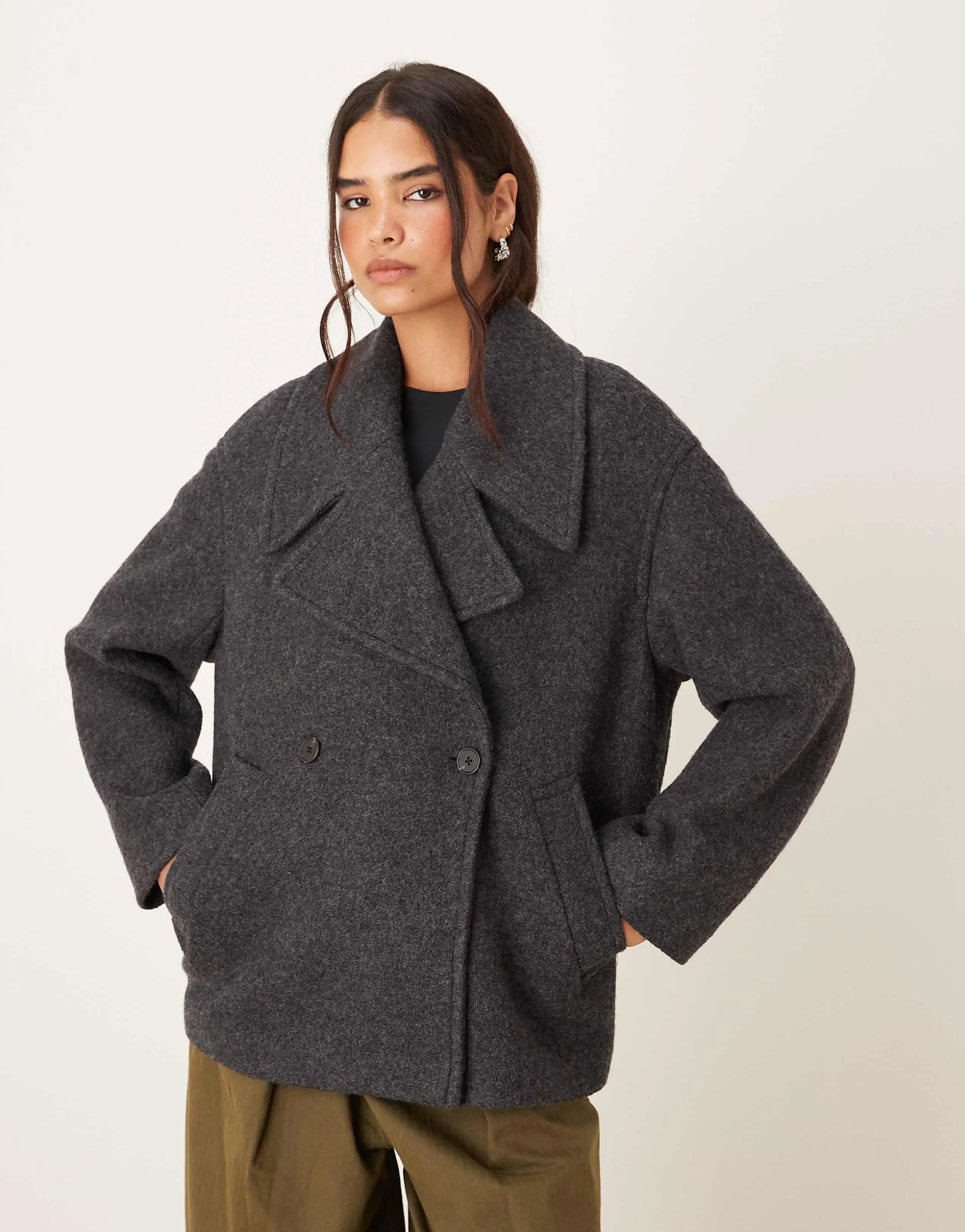 Mango wool mix short tailored jacket in gray