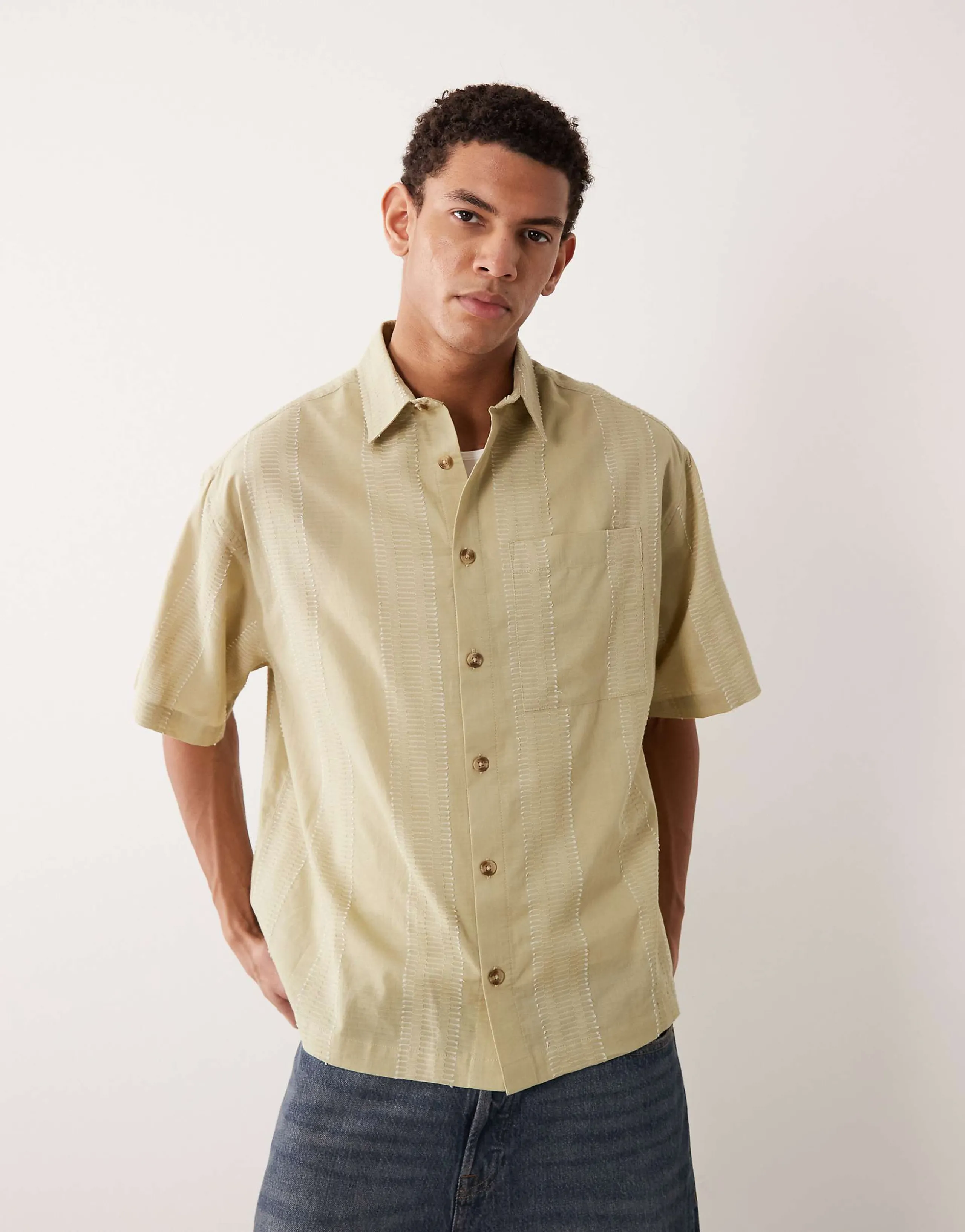 ASOS DESIGN oversized textured shirt in sage green