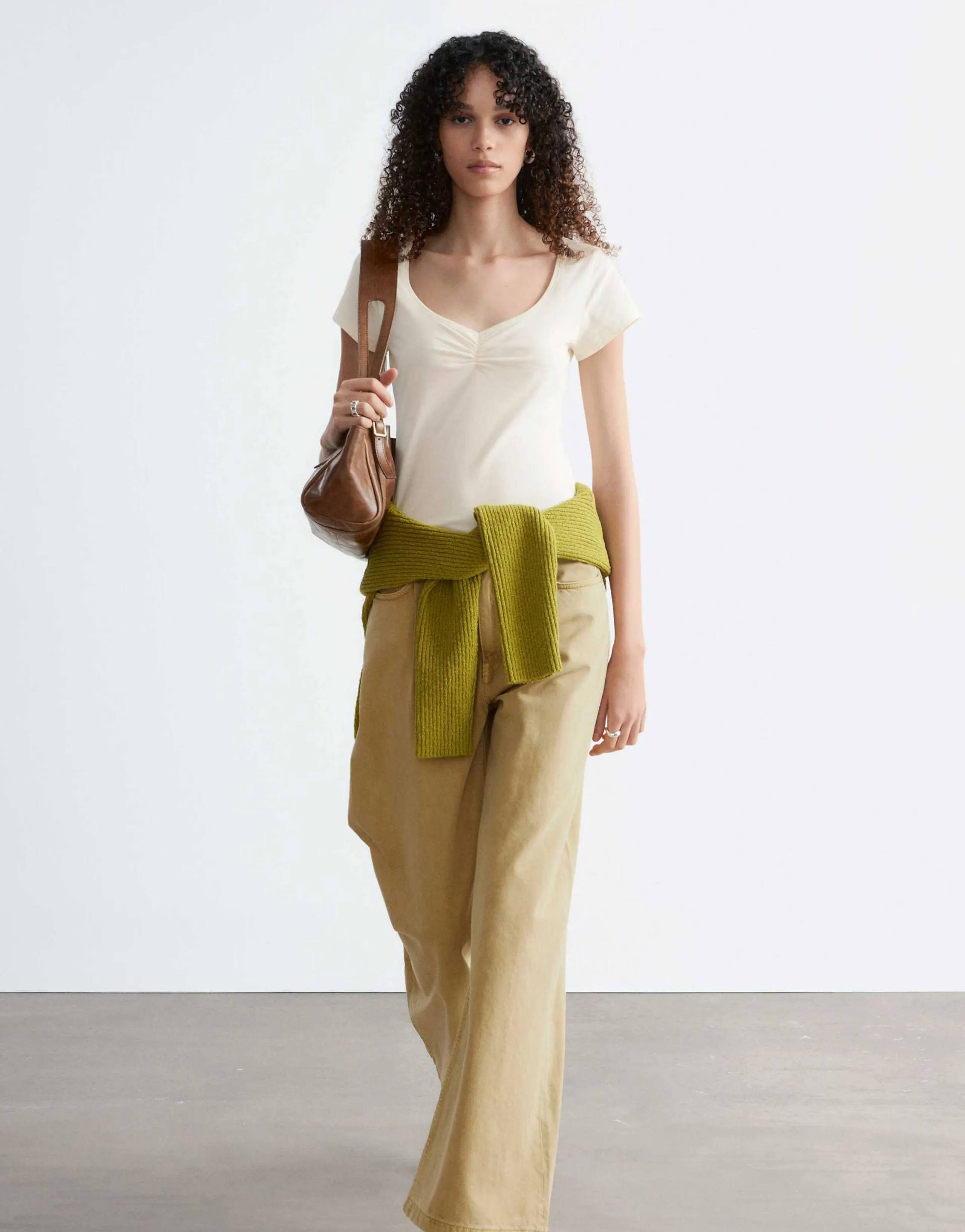 & Other Stories rich cotton ruched short sleeve top in white