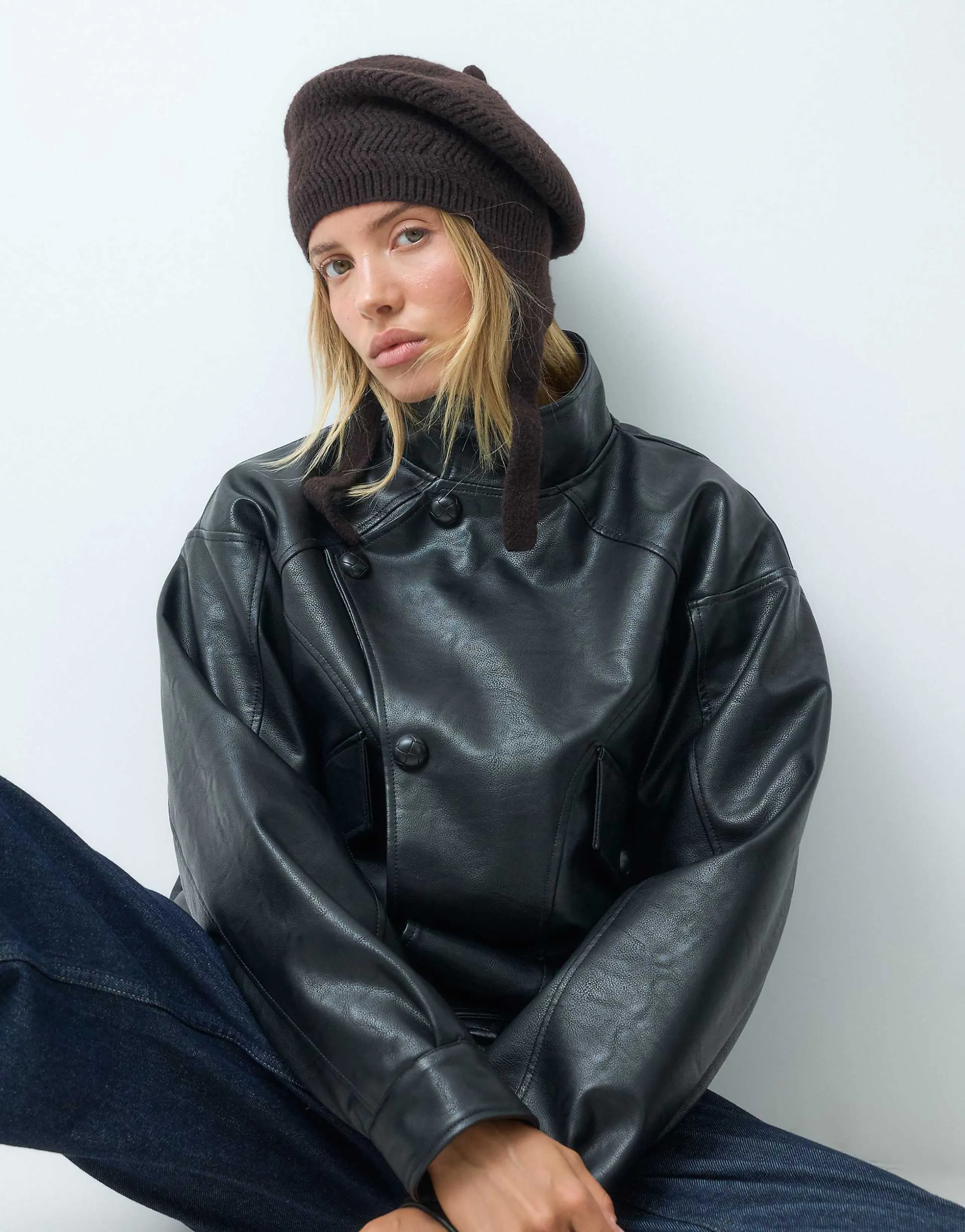 ASOS DESIGN knit tie beret in chocolate