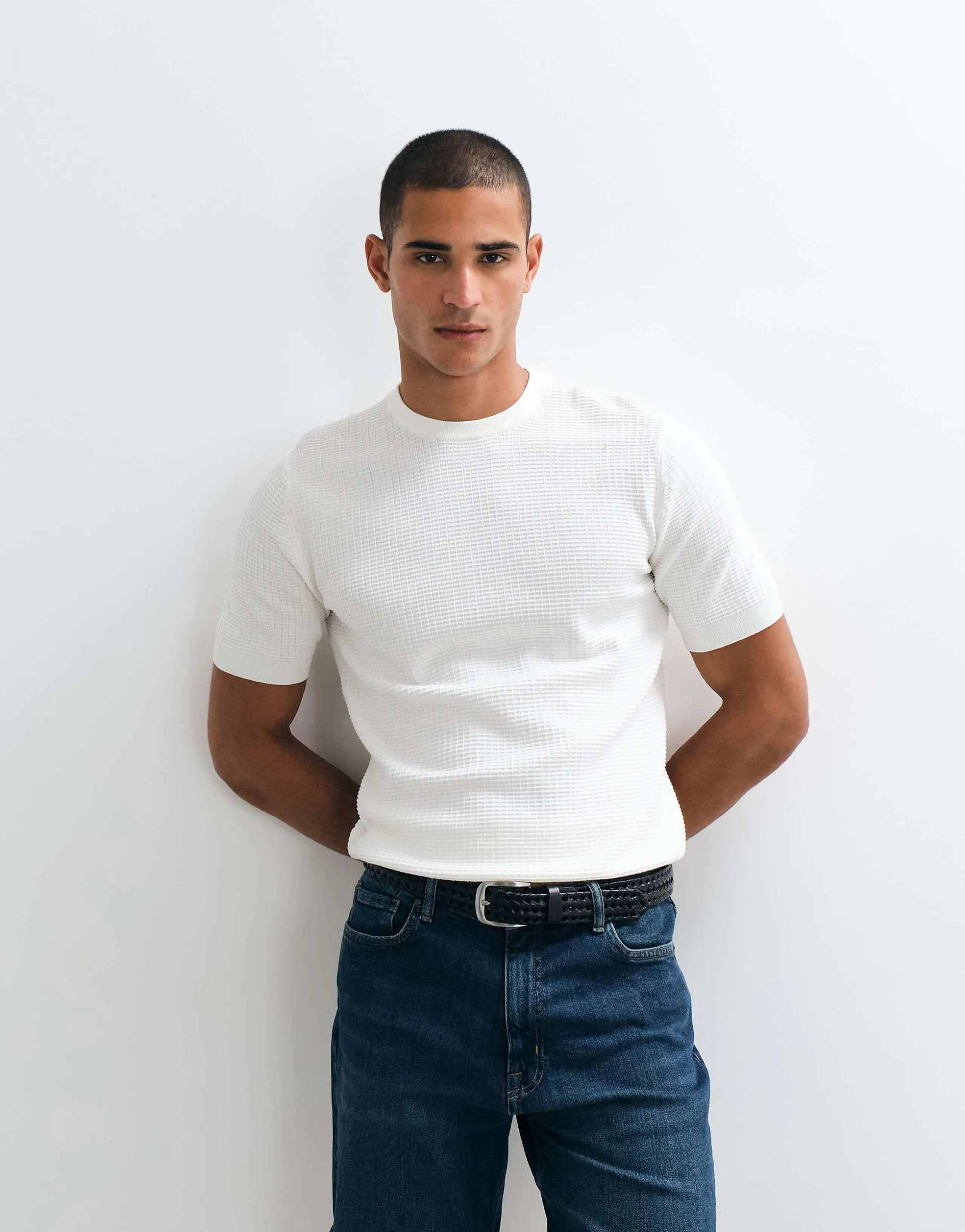 Mango knit t-shirt in cream