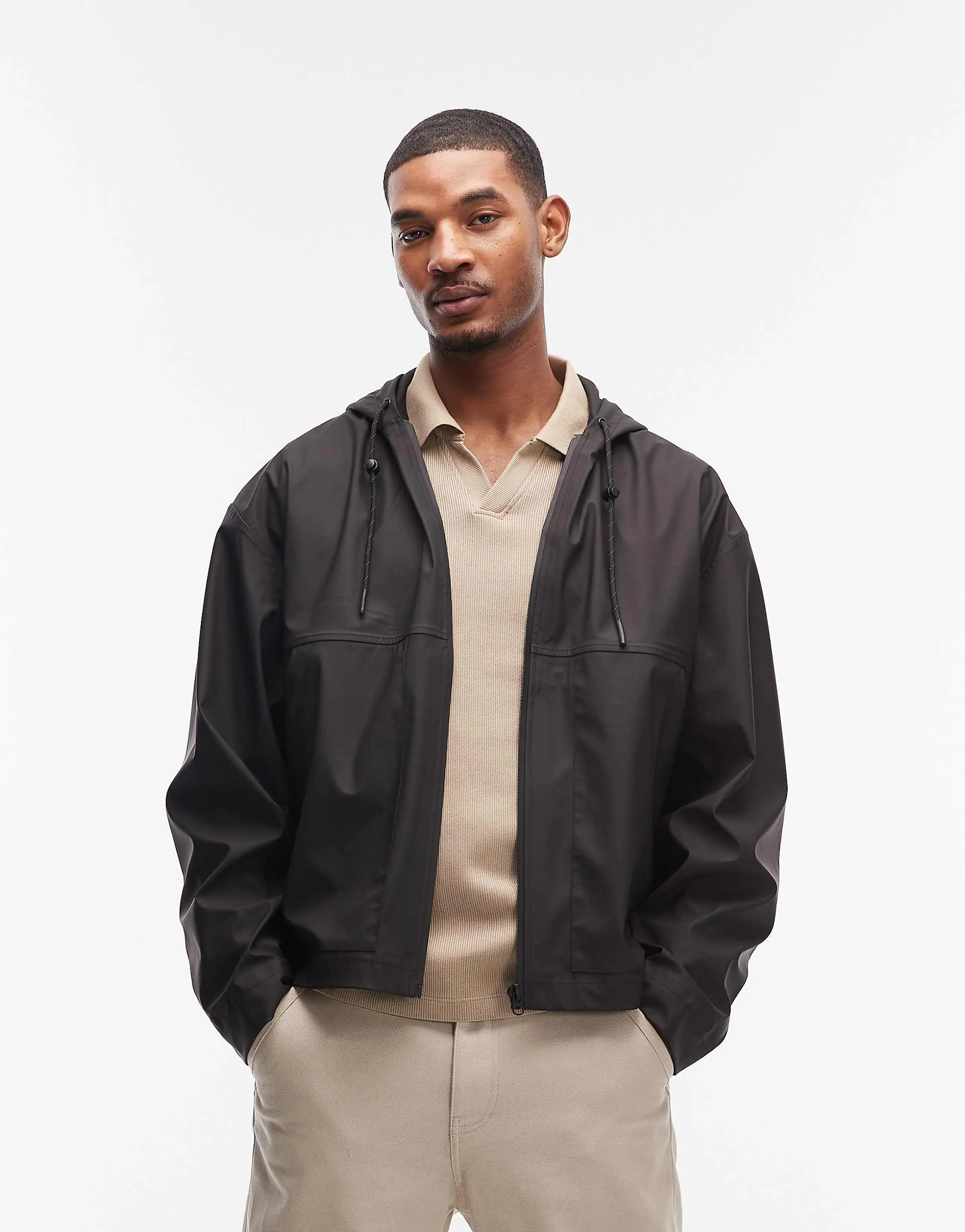 ASOS DESIGN stormMAX™ hooded rain jacket in black