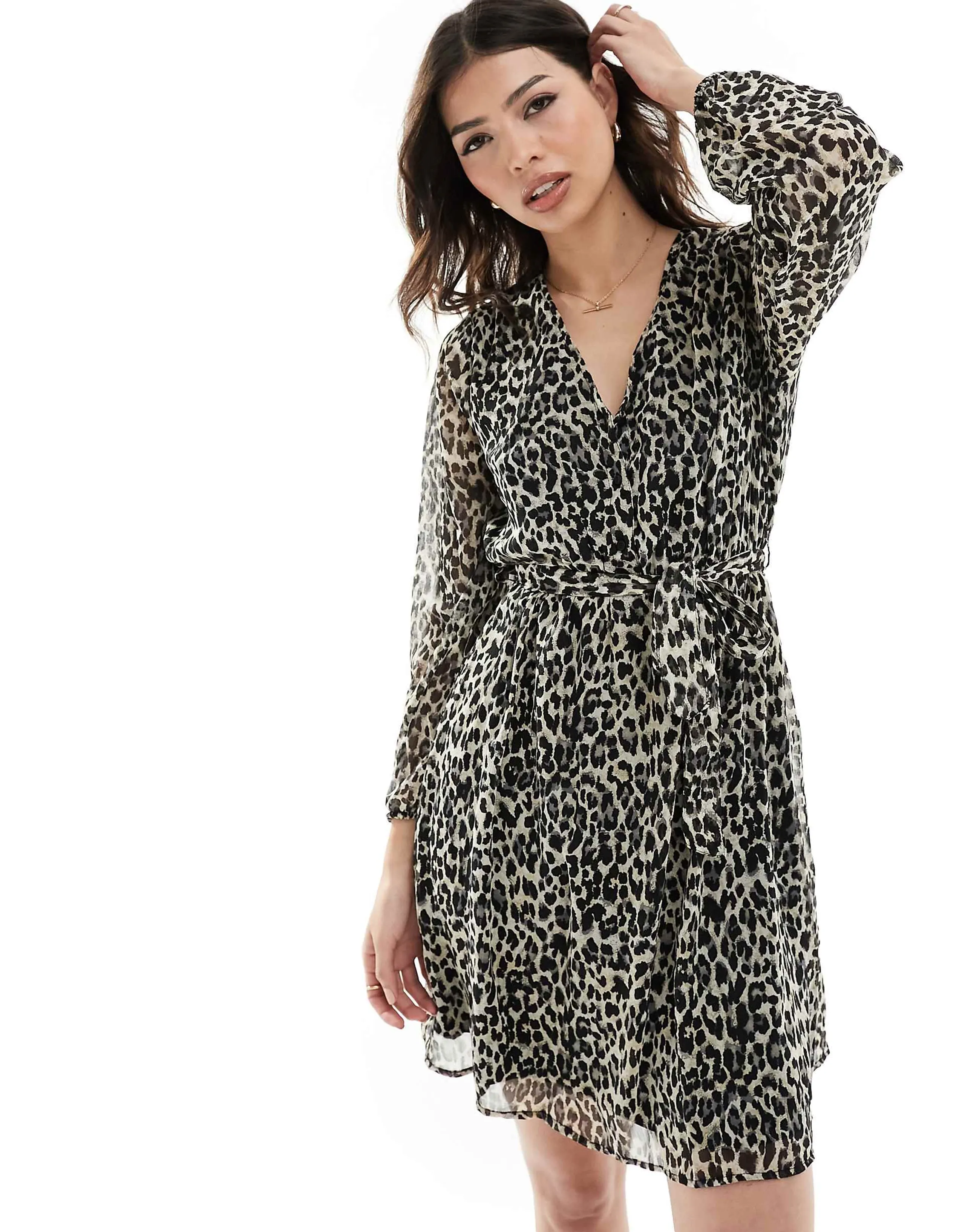 ONLY tie waist leo print mini smock dress