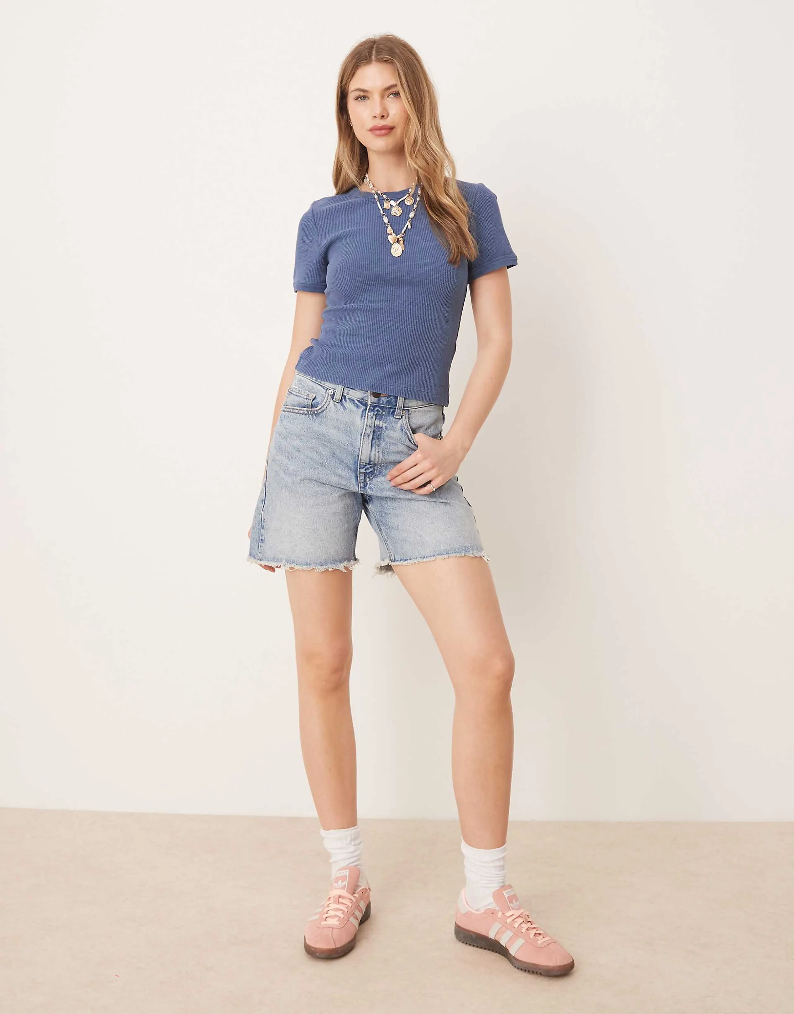 ASOS DESIGN waffle knit baby tee in washed navy