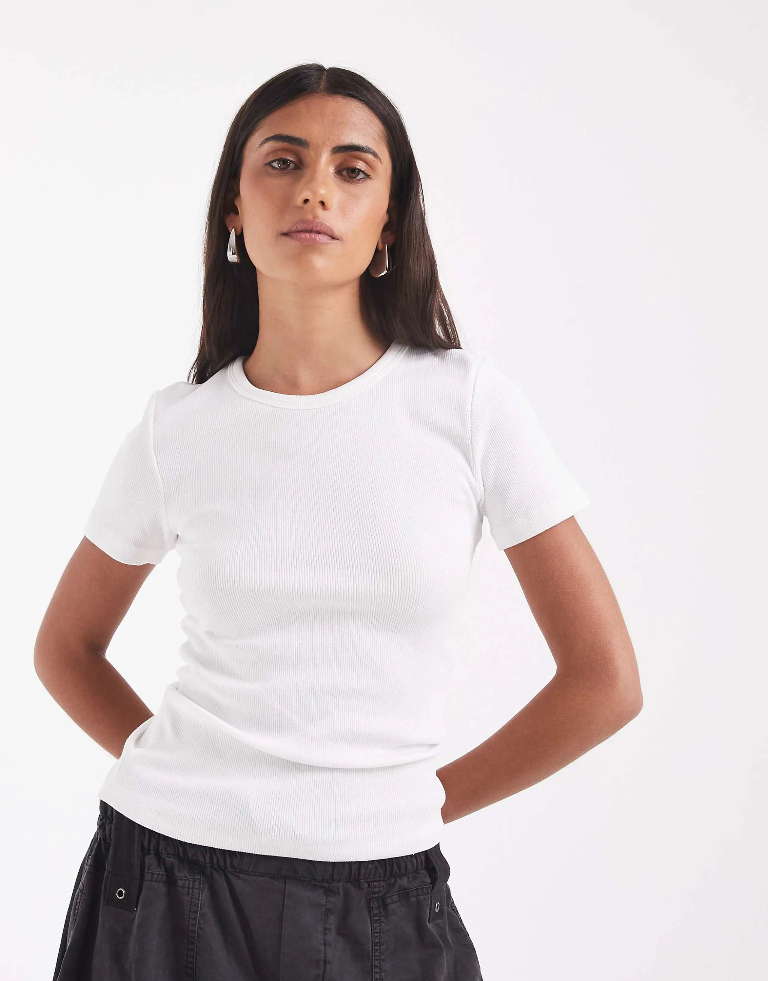 JJXX ribbed fitted tee in white