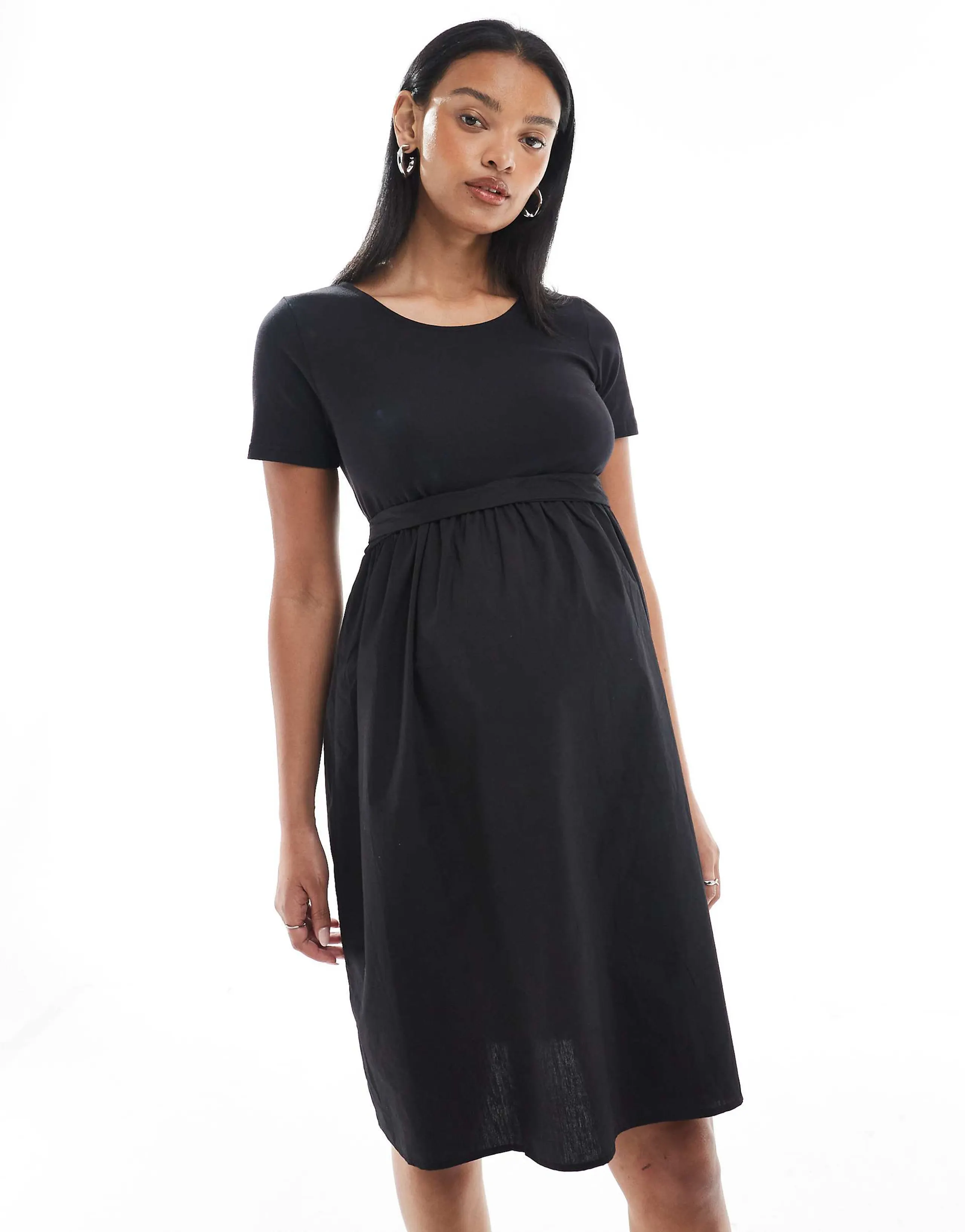 Mamalicious Maternity cotton poplin skirt mini dress in black
