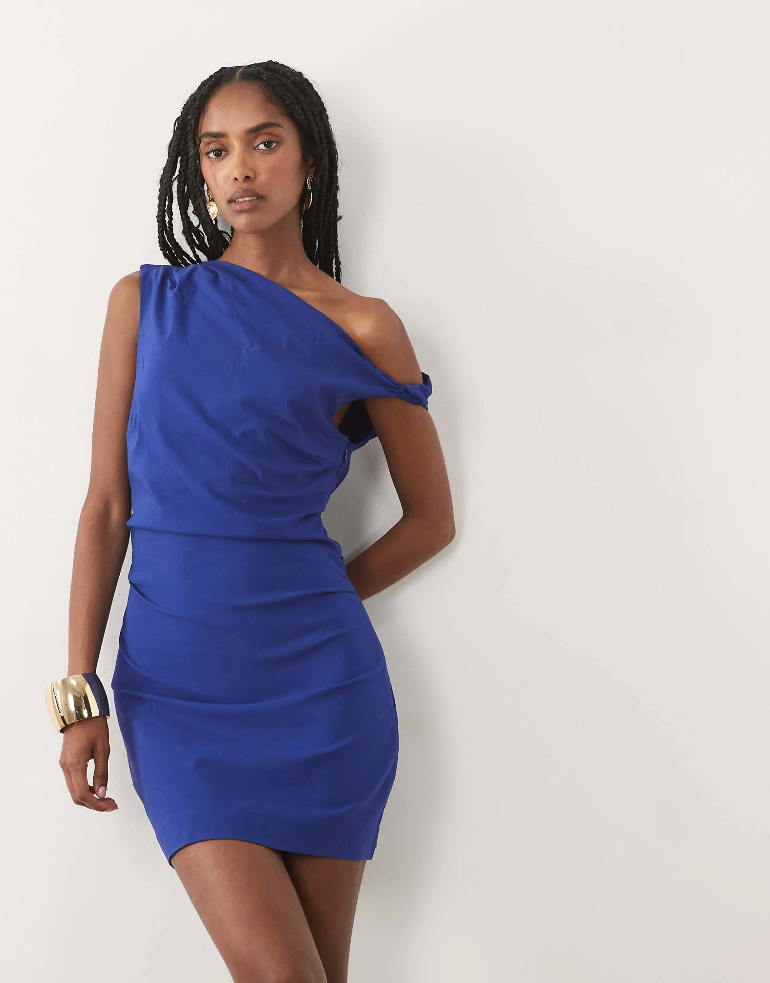 Mango asymmetric mini dress in electric blue