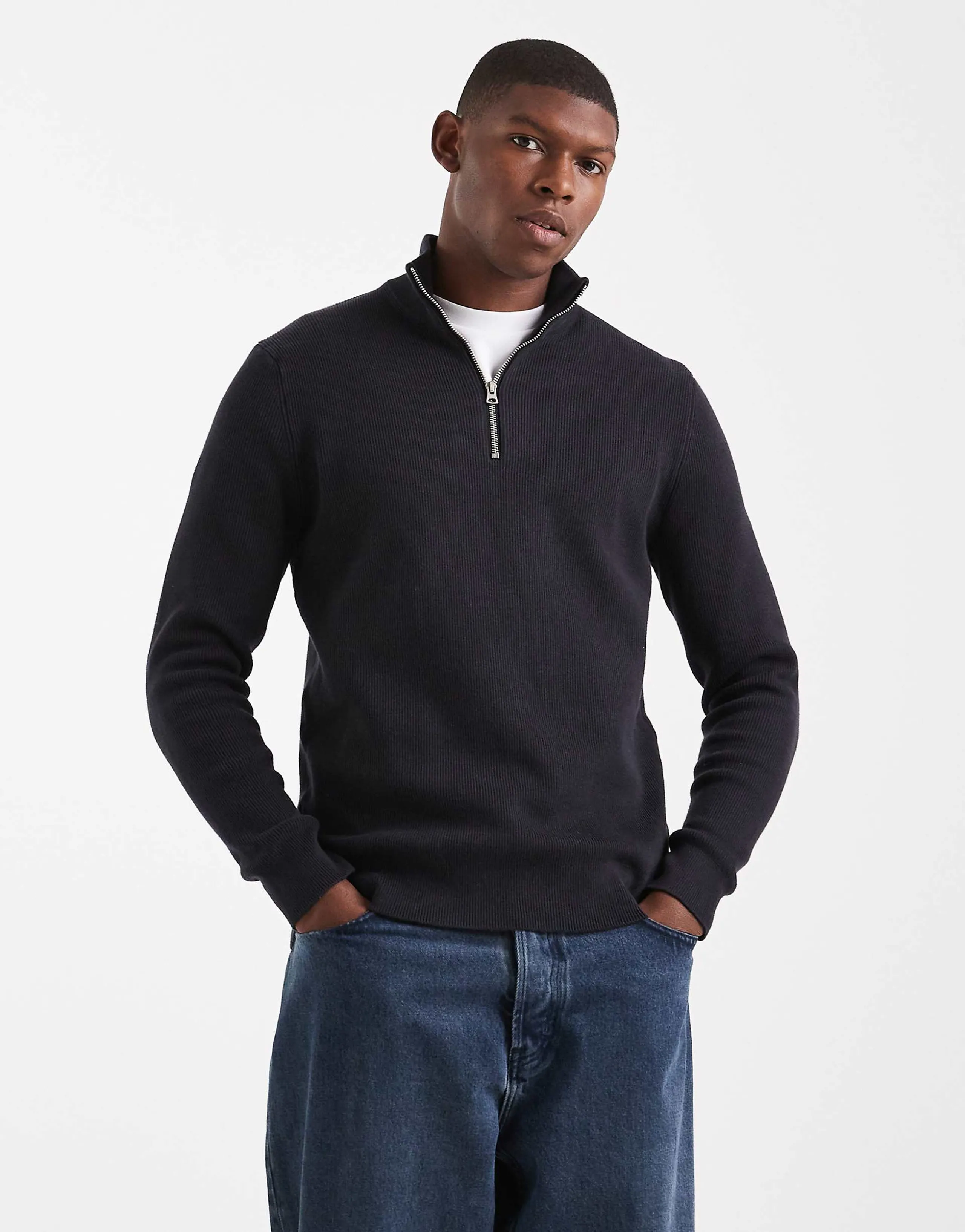 Only & Sons ribbed half zip sweater in navy