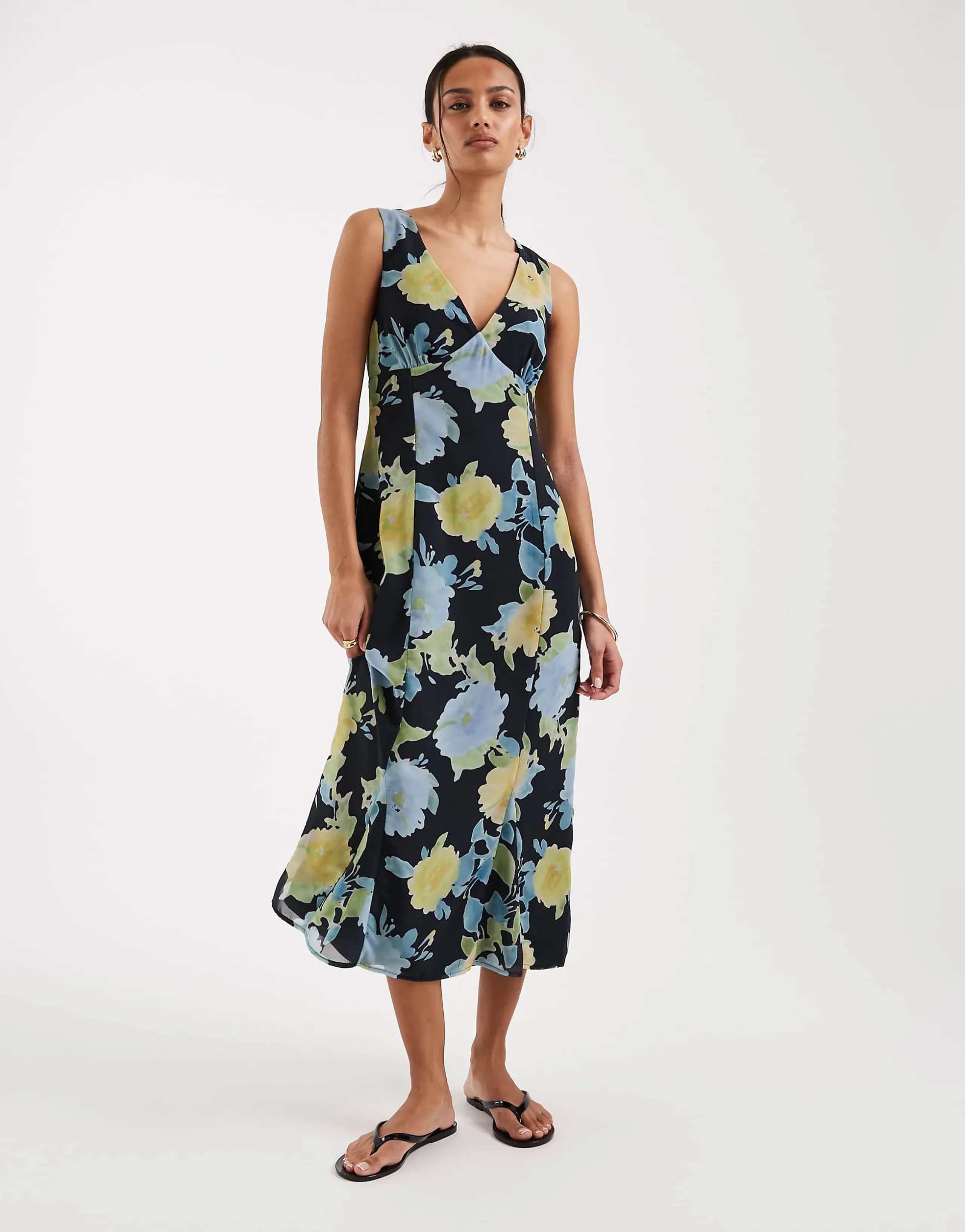 Motel Olydia floral mesh midaxi dress in blue