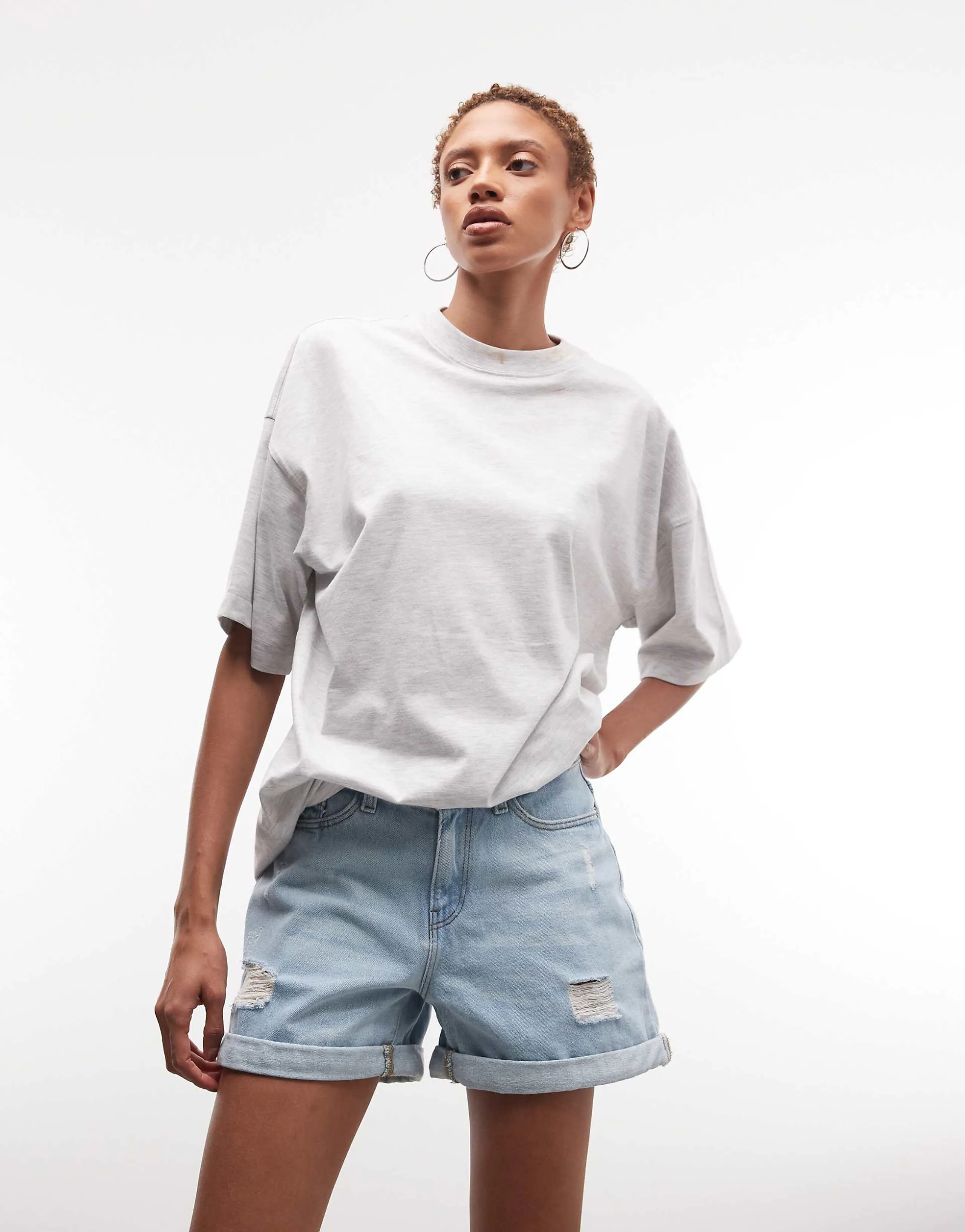 Noisy May ripped denim Mom shorts in light blue