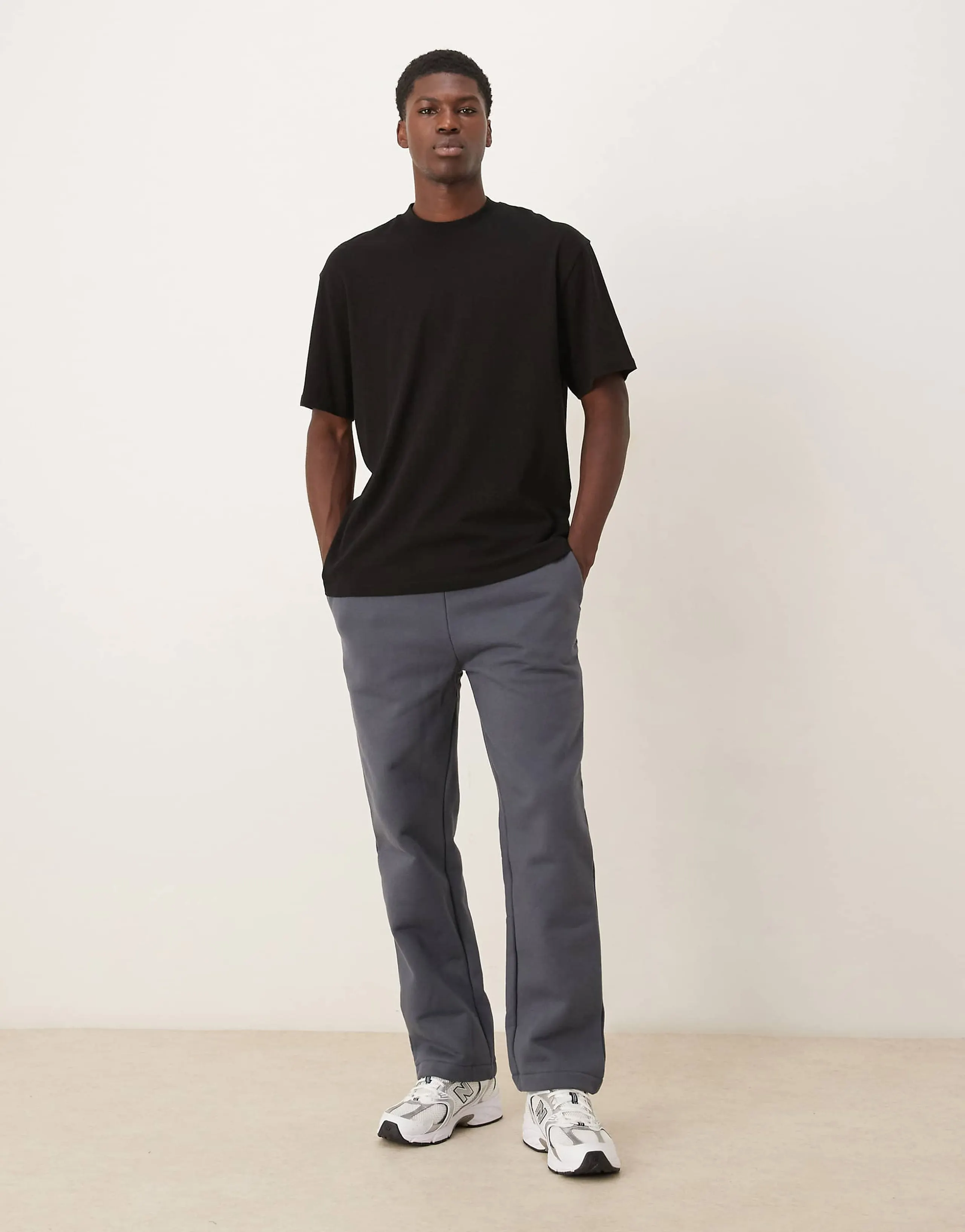 ASOS DESIGN premium heavyweight straight leg sweatpants in 650gsm in navy