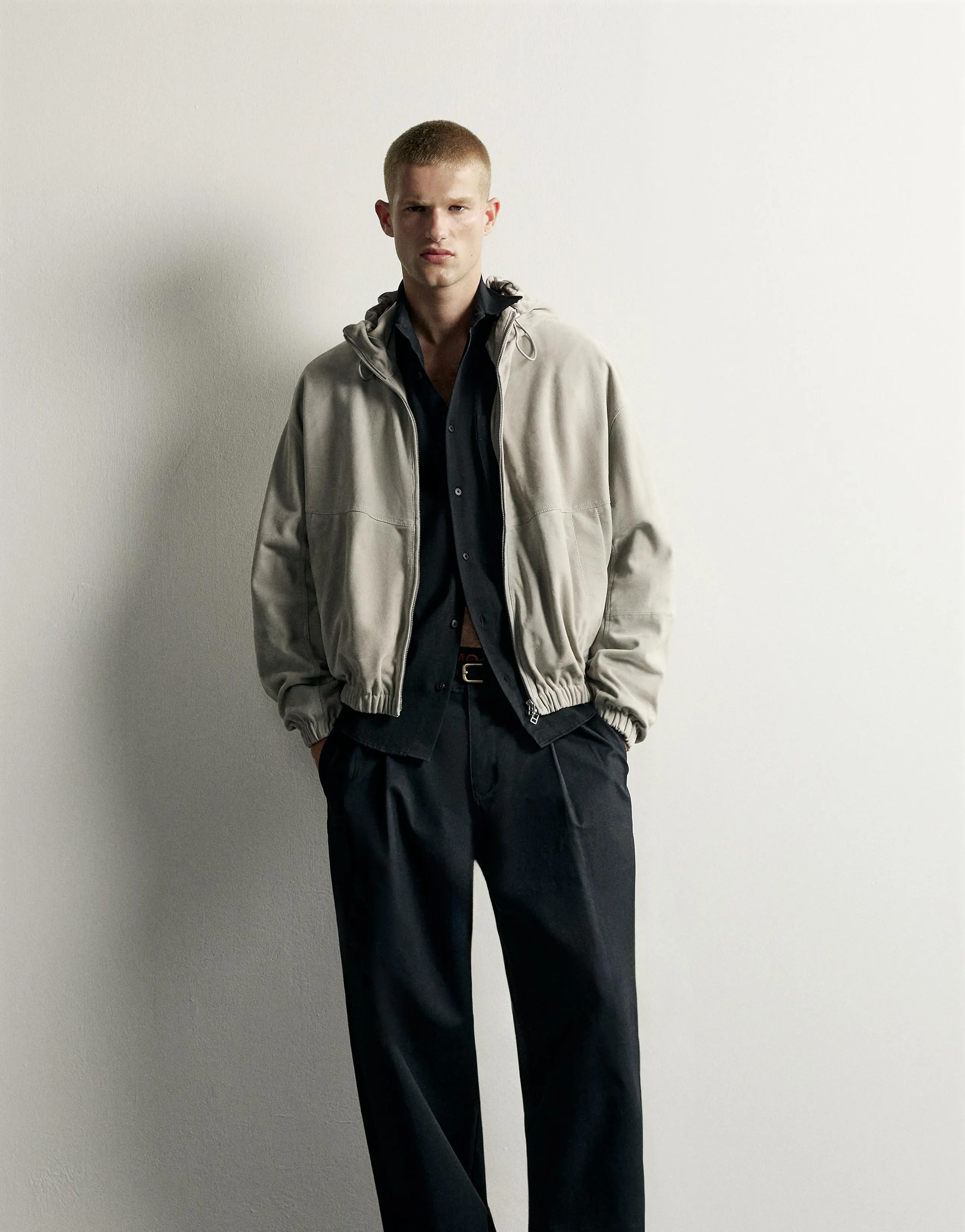 HOODED SUEDE LEATHER JACKET