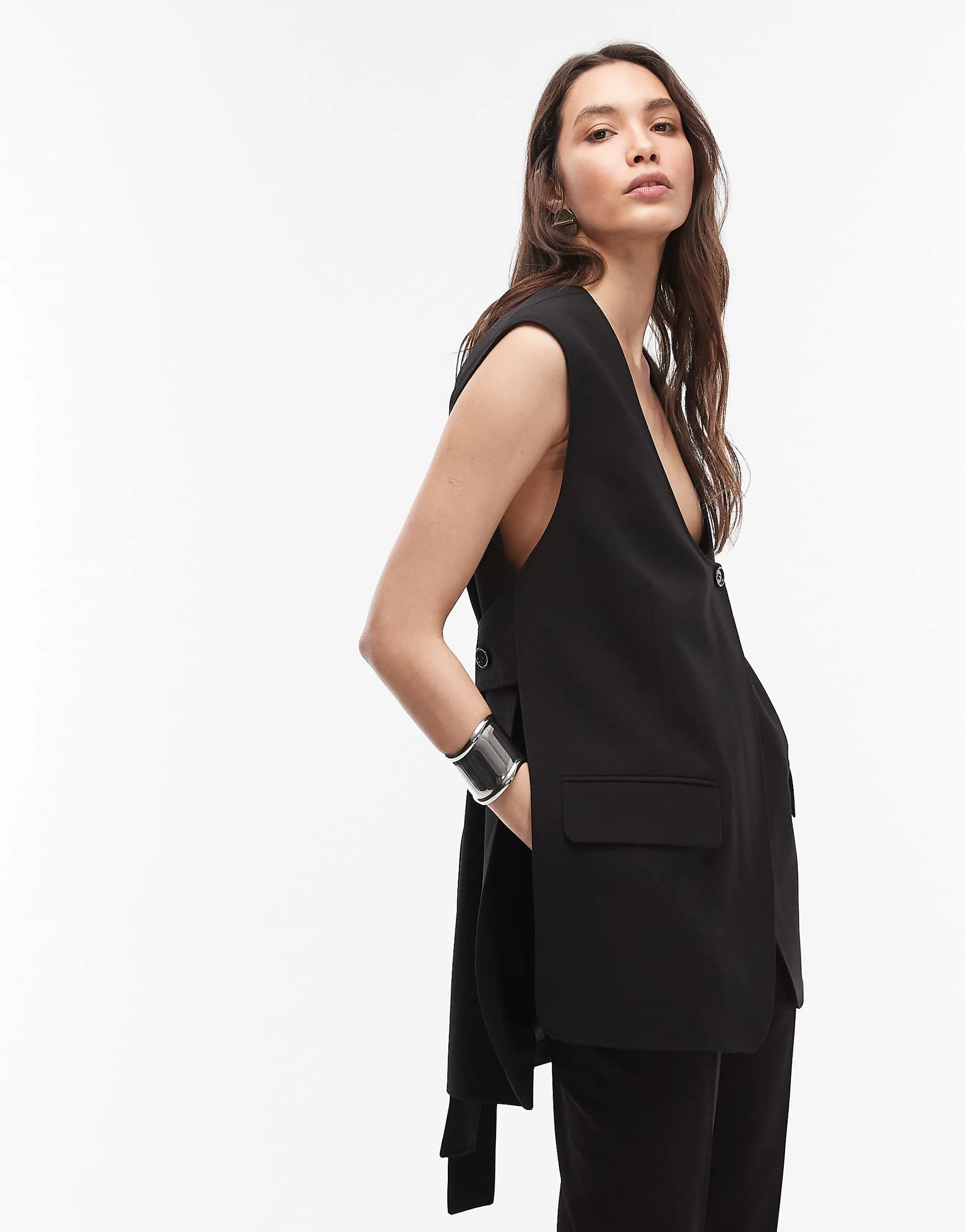 ARKET wool blend tie back vest in black
