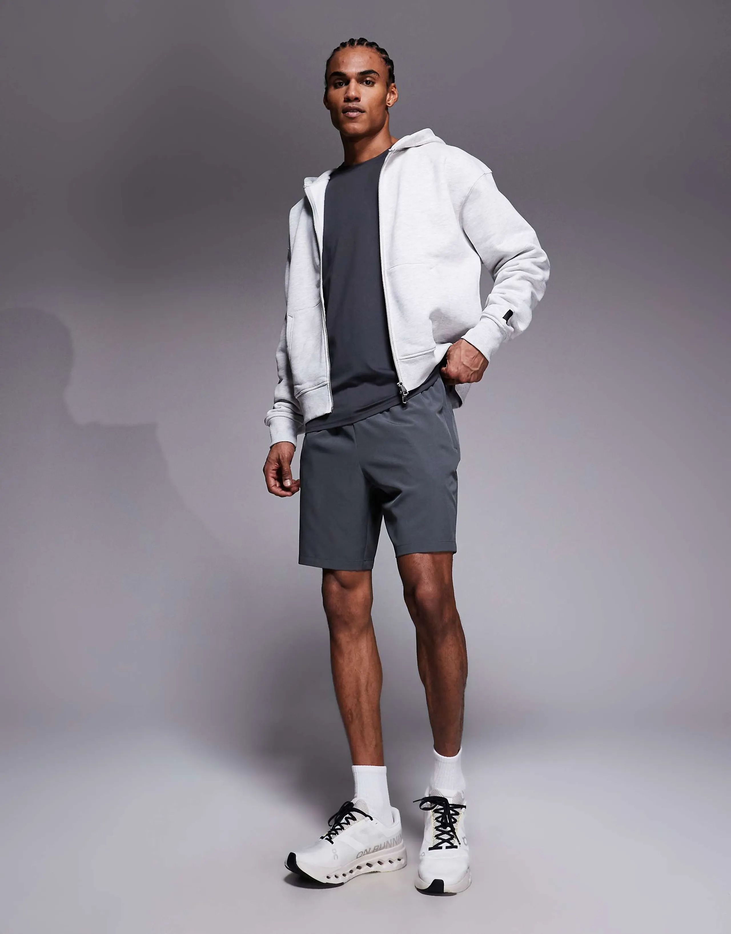 4505 Icon Rest Day heavyweight 440gsm cotton zip up oversized hoodie in light heather gray 