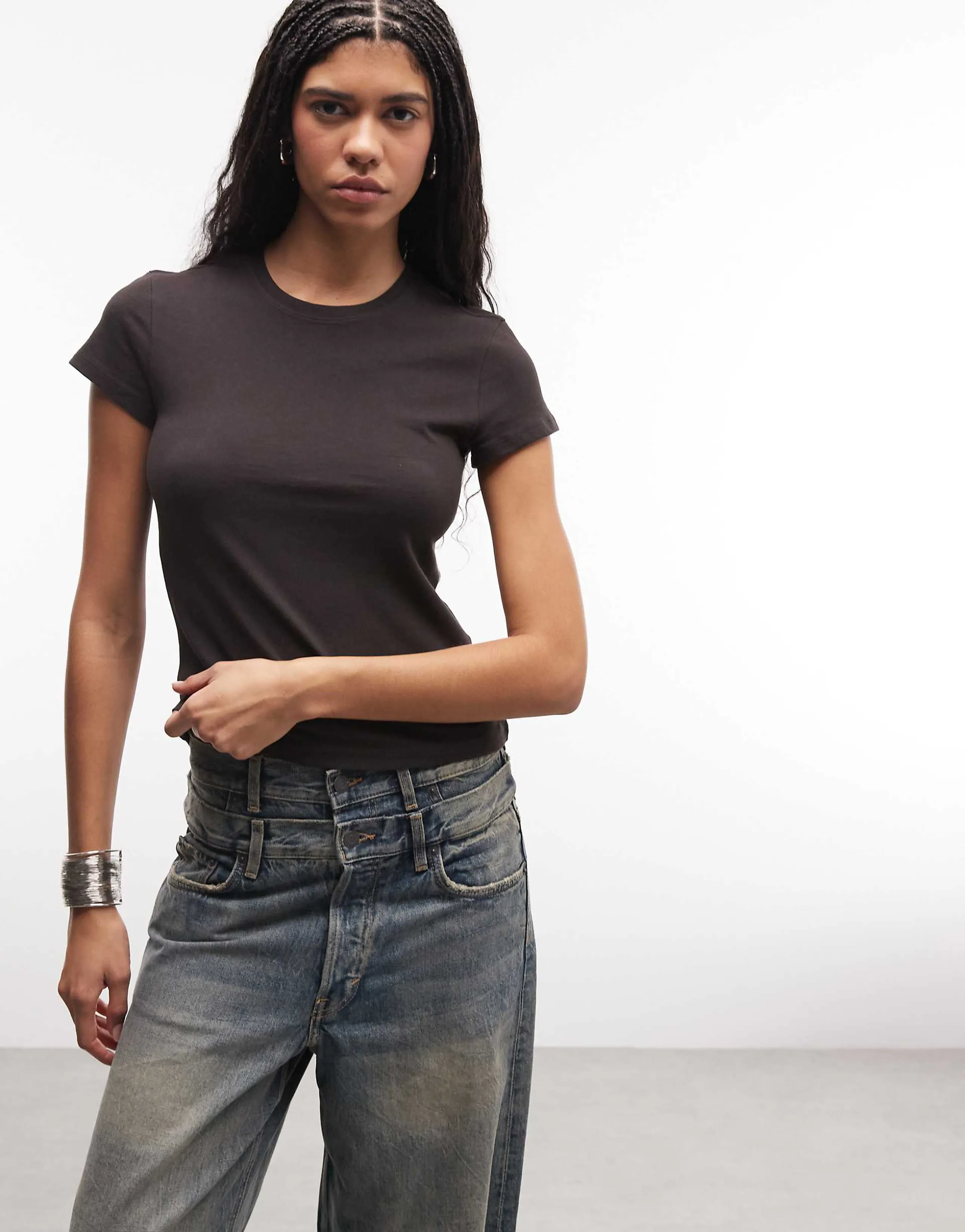 Weekday 90s baby tee in dark brown exclusive to ASOS