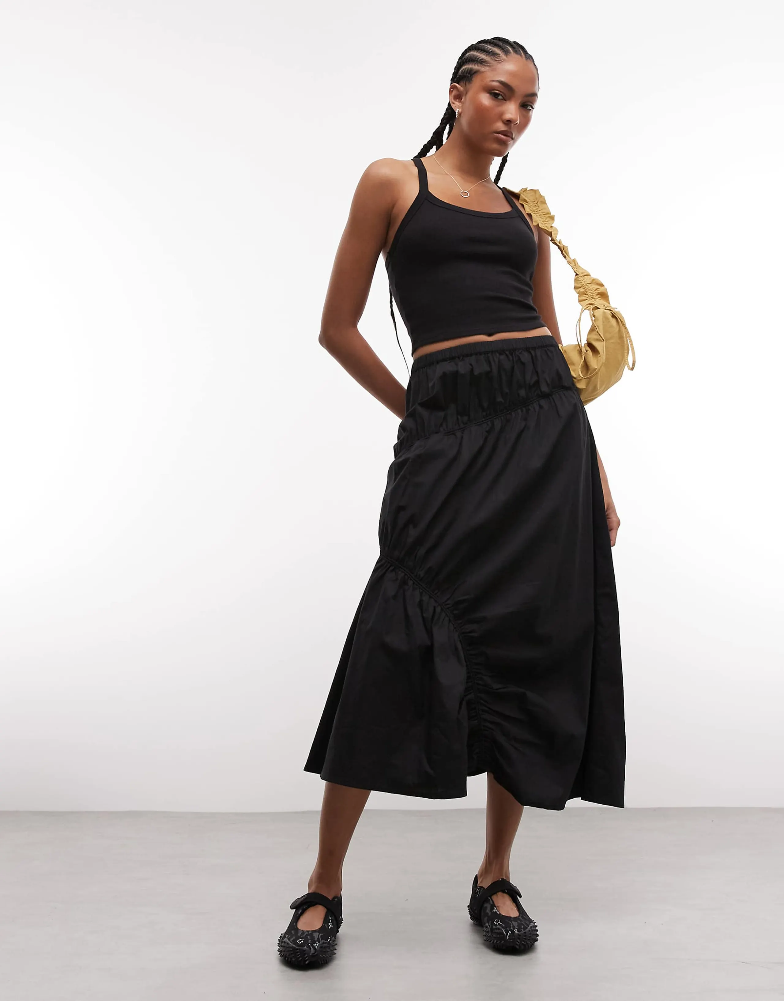COLLUSION channeled midaxi skirt in black