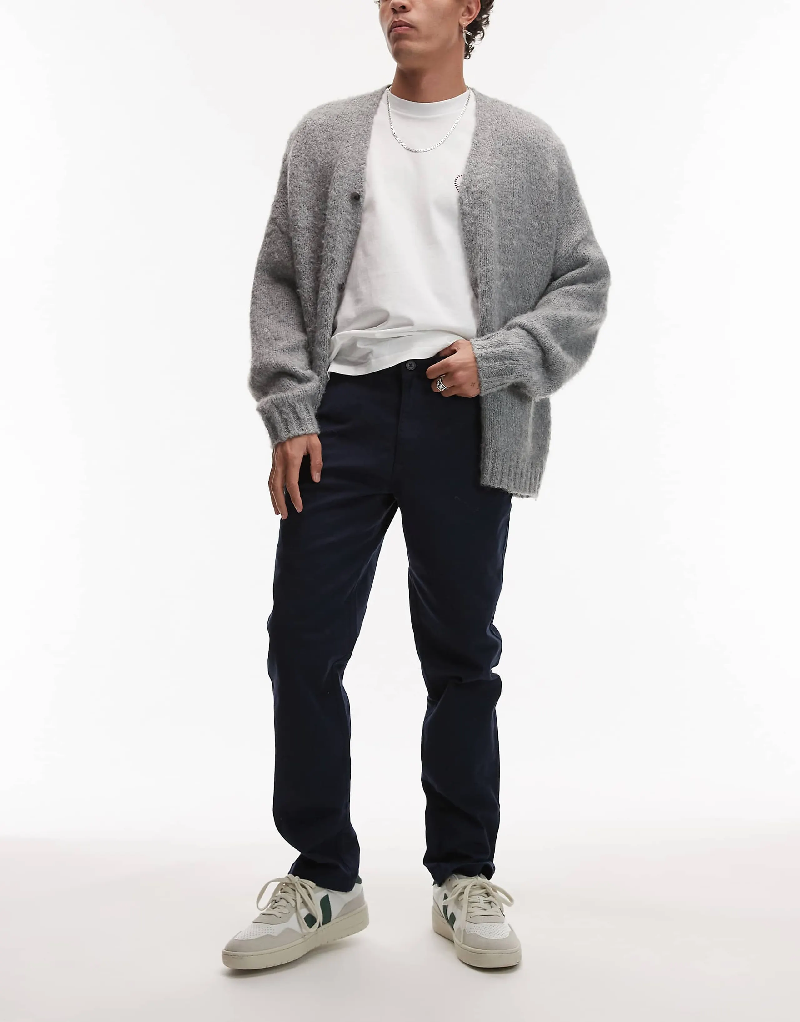 Topman slim chino pant in navy
