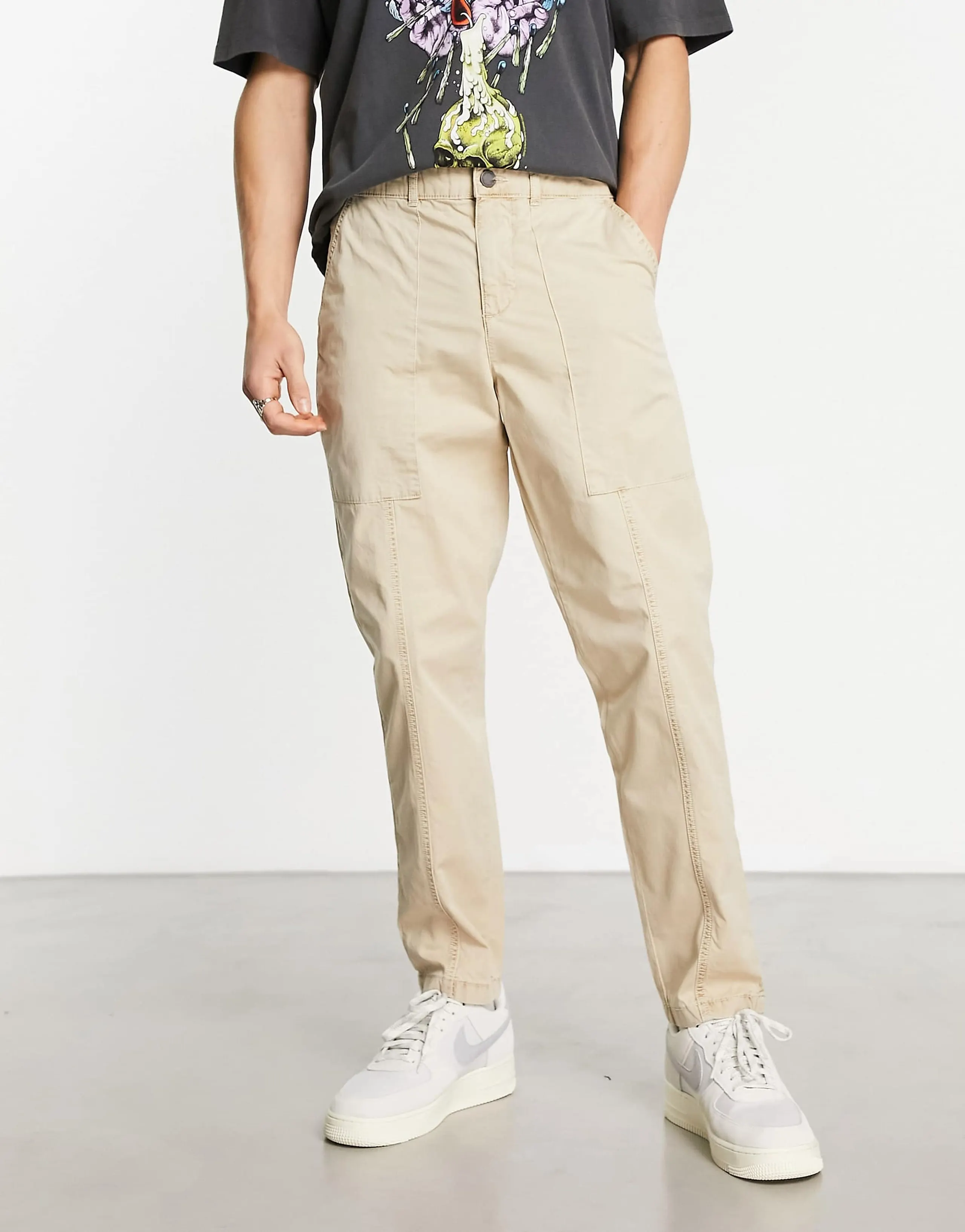 Jack & Jones Intelligence tapered carrot fit worker pants in beige