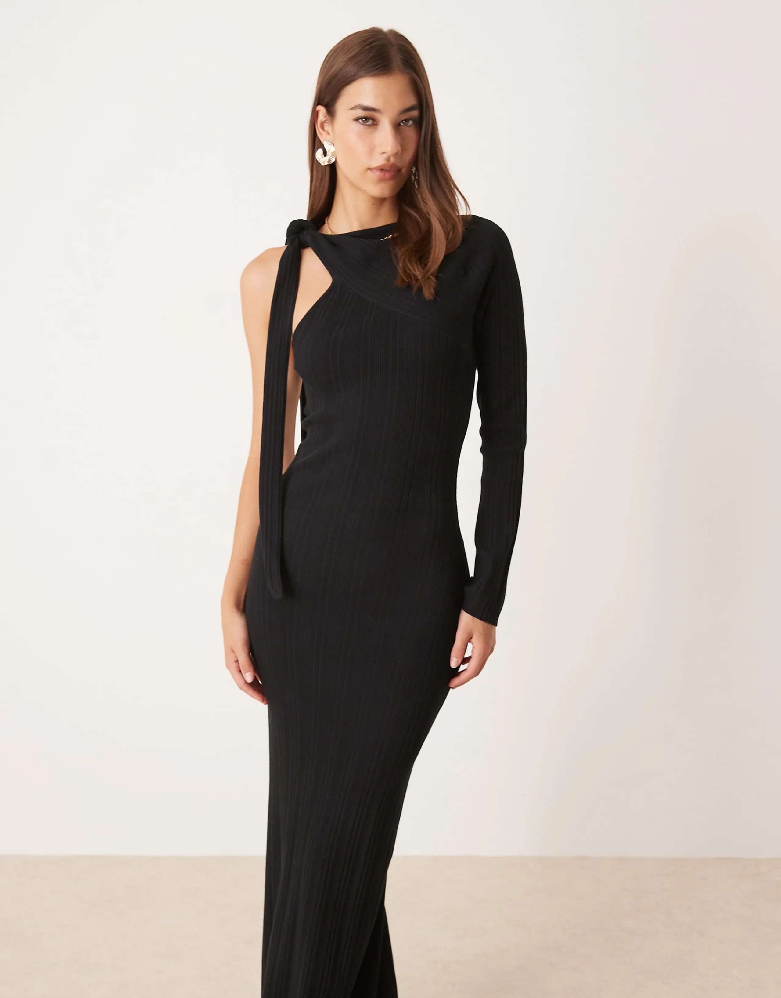 Pretty Lavish asymmetric sparkle knit midaxi dress in black
