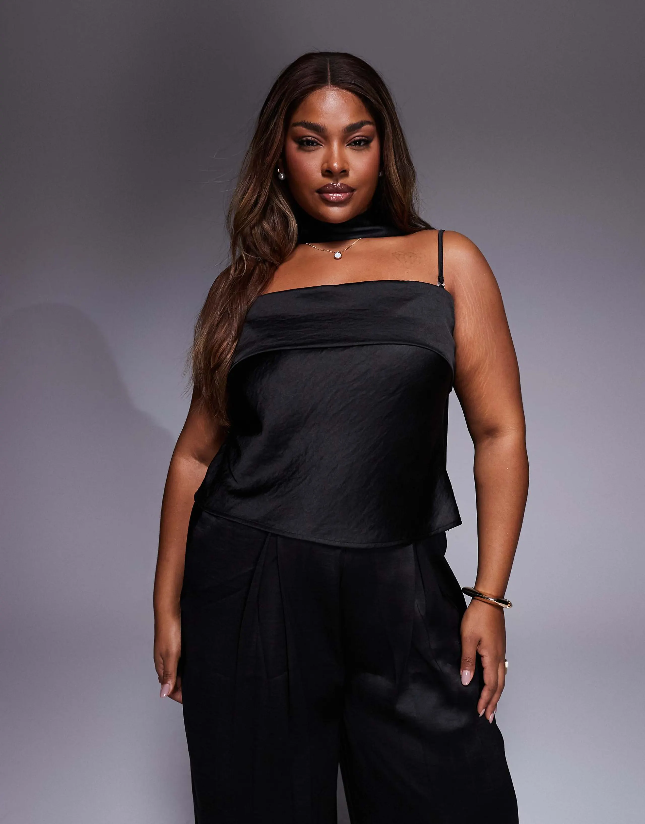 TFNC Plus bandeau top with scarf neck detail in black - part of a set