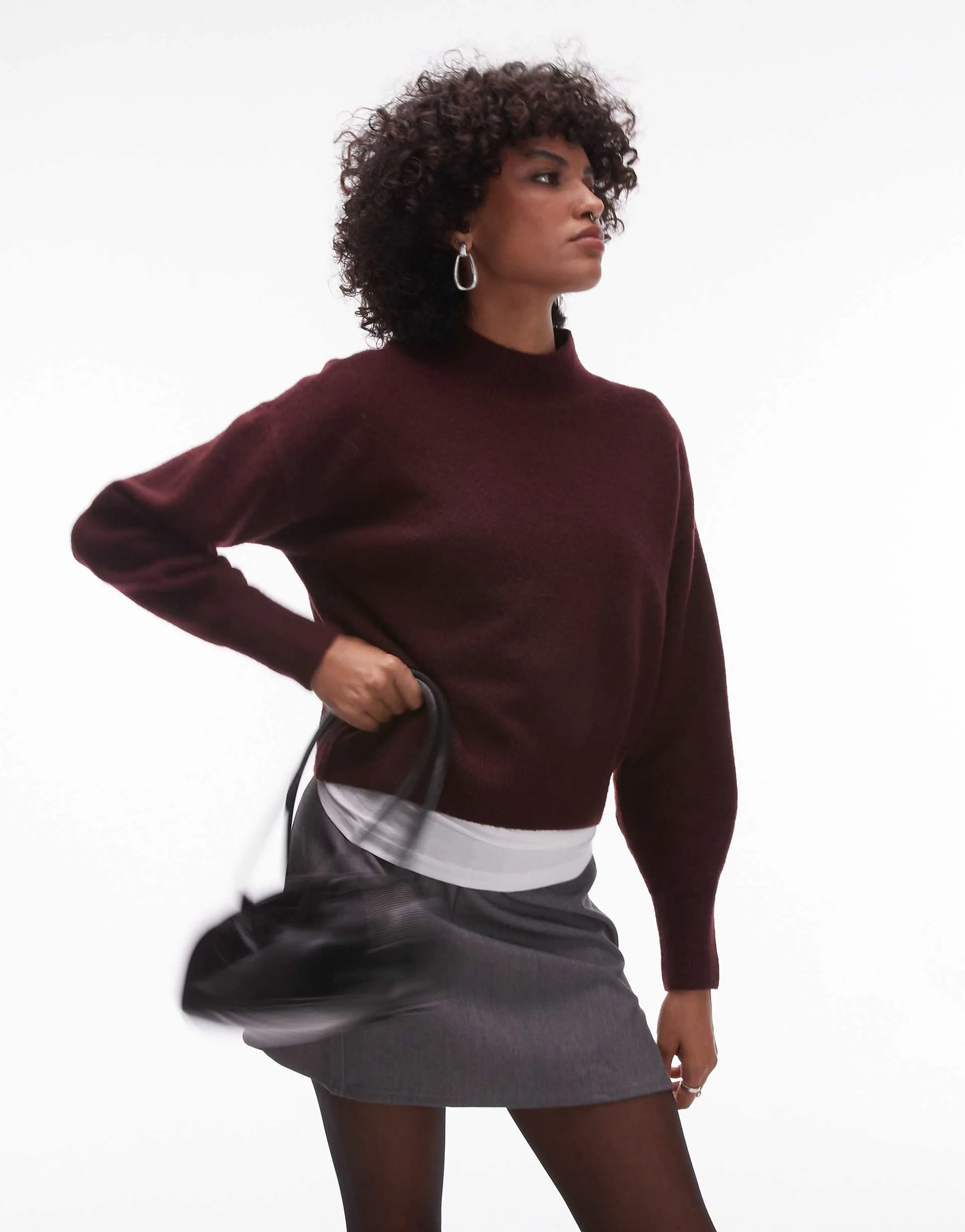 & Other Stories mock neck sweater in burgundy