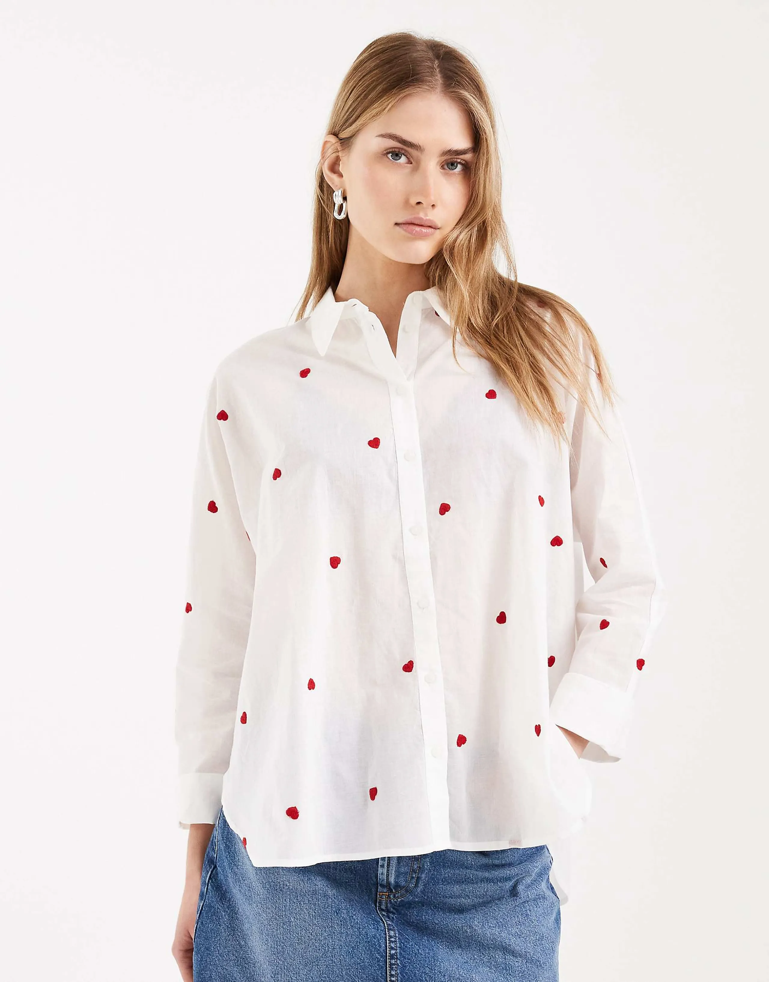 ONLY boxy shirt with heart embroidery in white