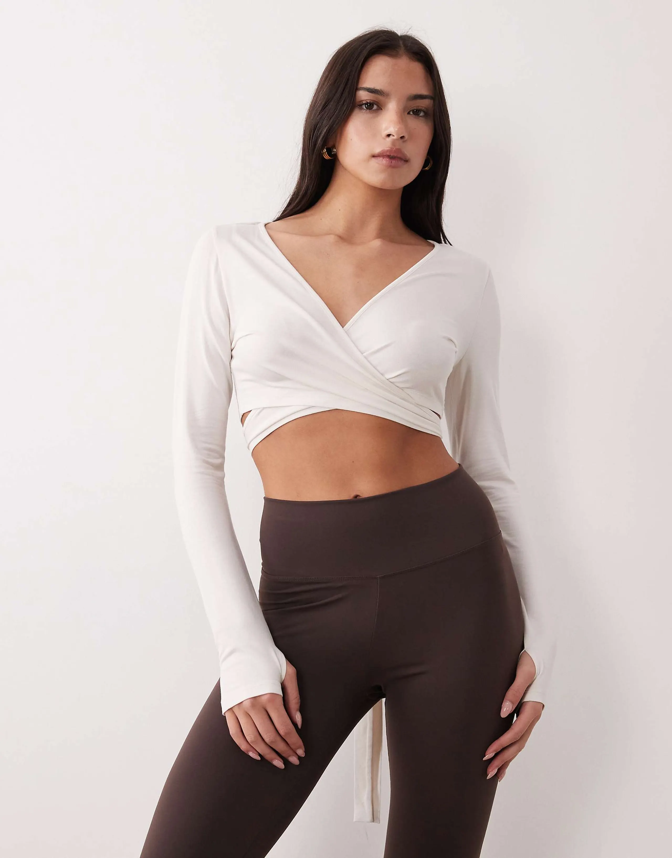 Gina Tricot cropped wrap yoga cardigan in white